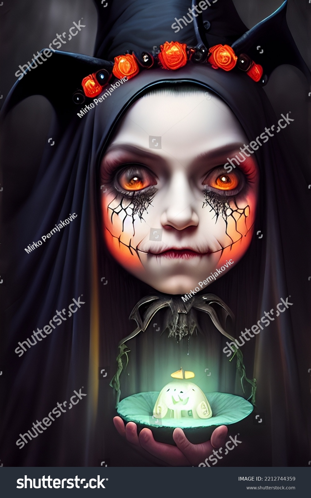 Creepy Scarecrow Holding Jack O Lantern Stock Illustration 2212744359