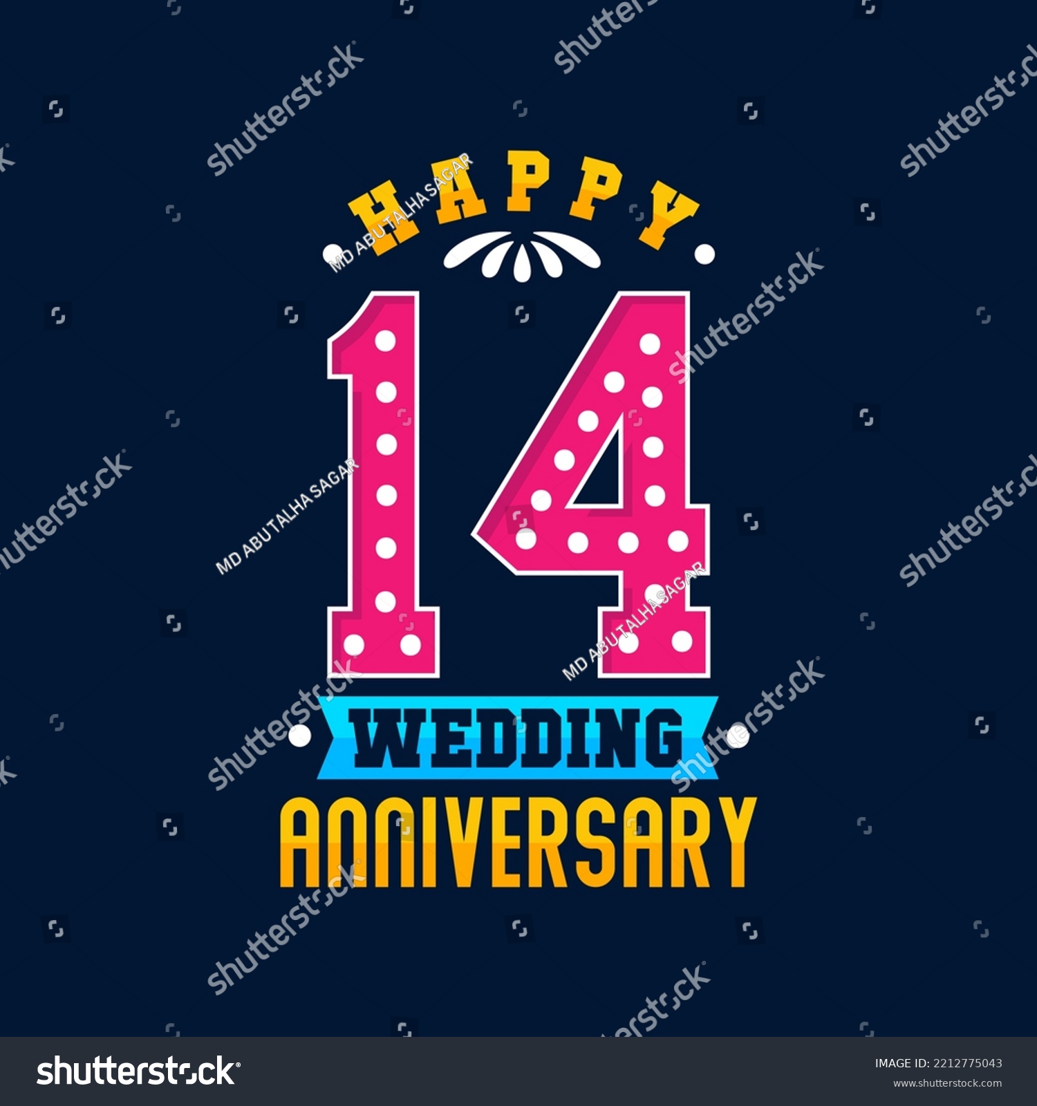 Happy 14th Wedding Anniversary Celebration Stock Vector (Royalty Free ...