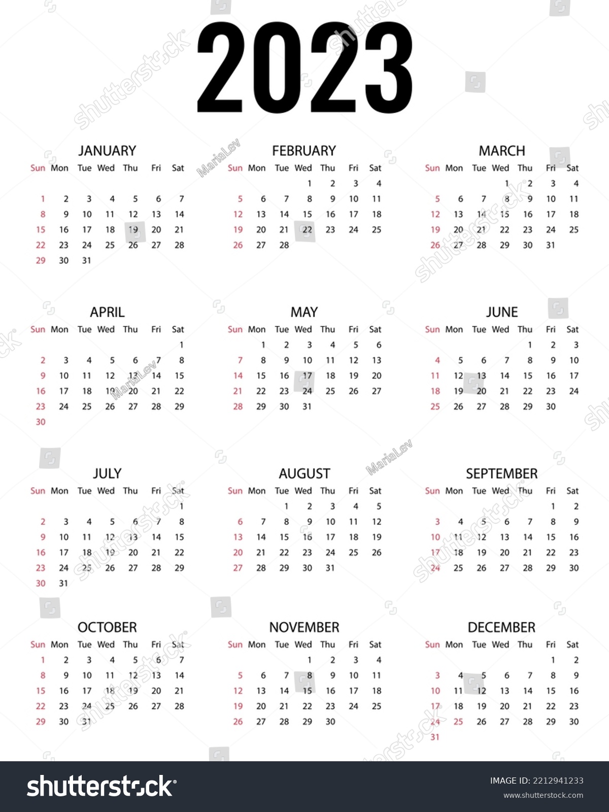 Calendar Year 2023 Week Starts On Stock Vector (Royalty Free ...