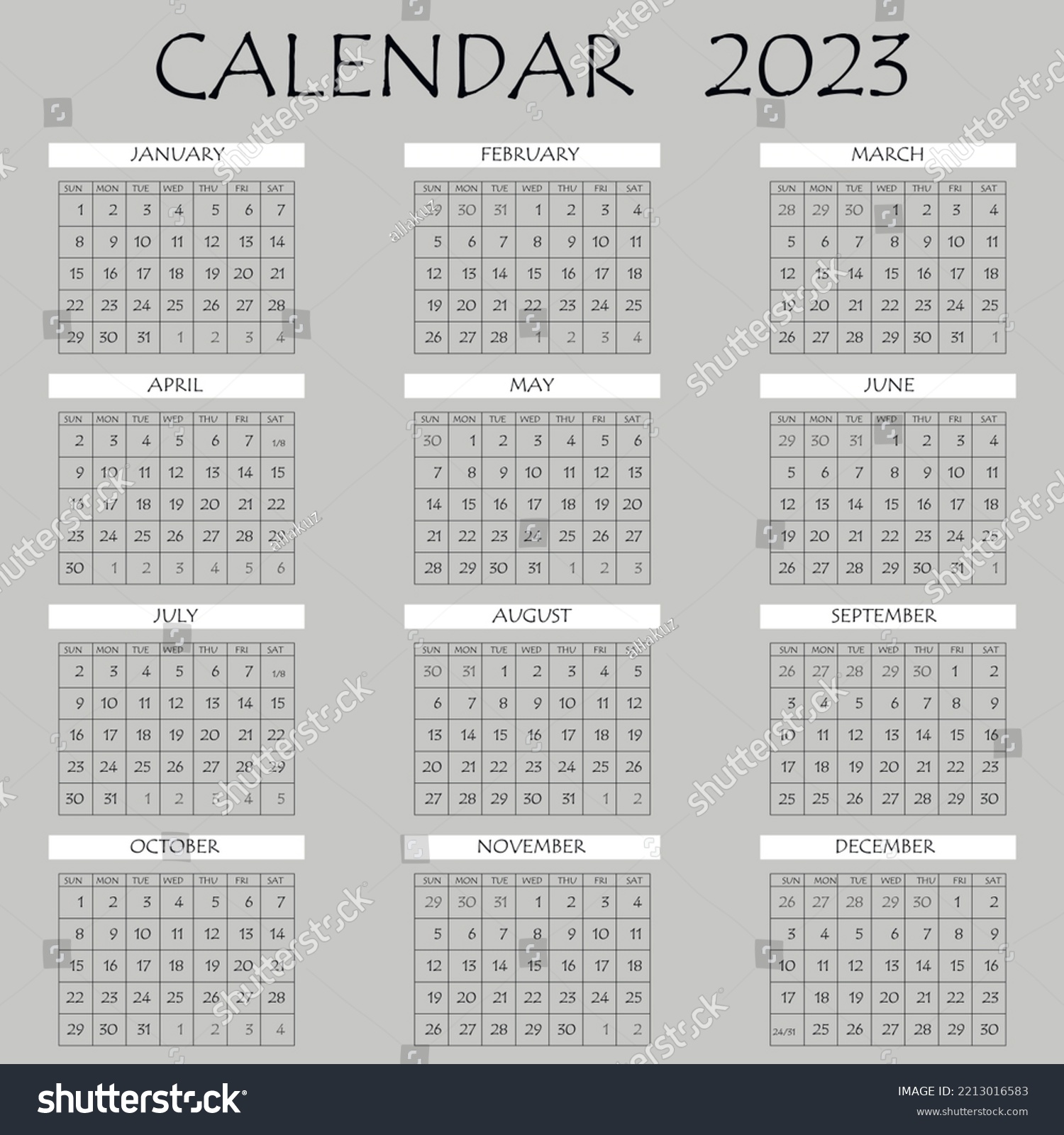 2023 Calendar Planner Corporate Week Template Stock Vector (Royalty