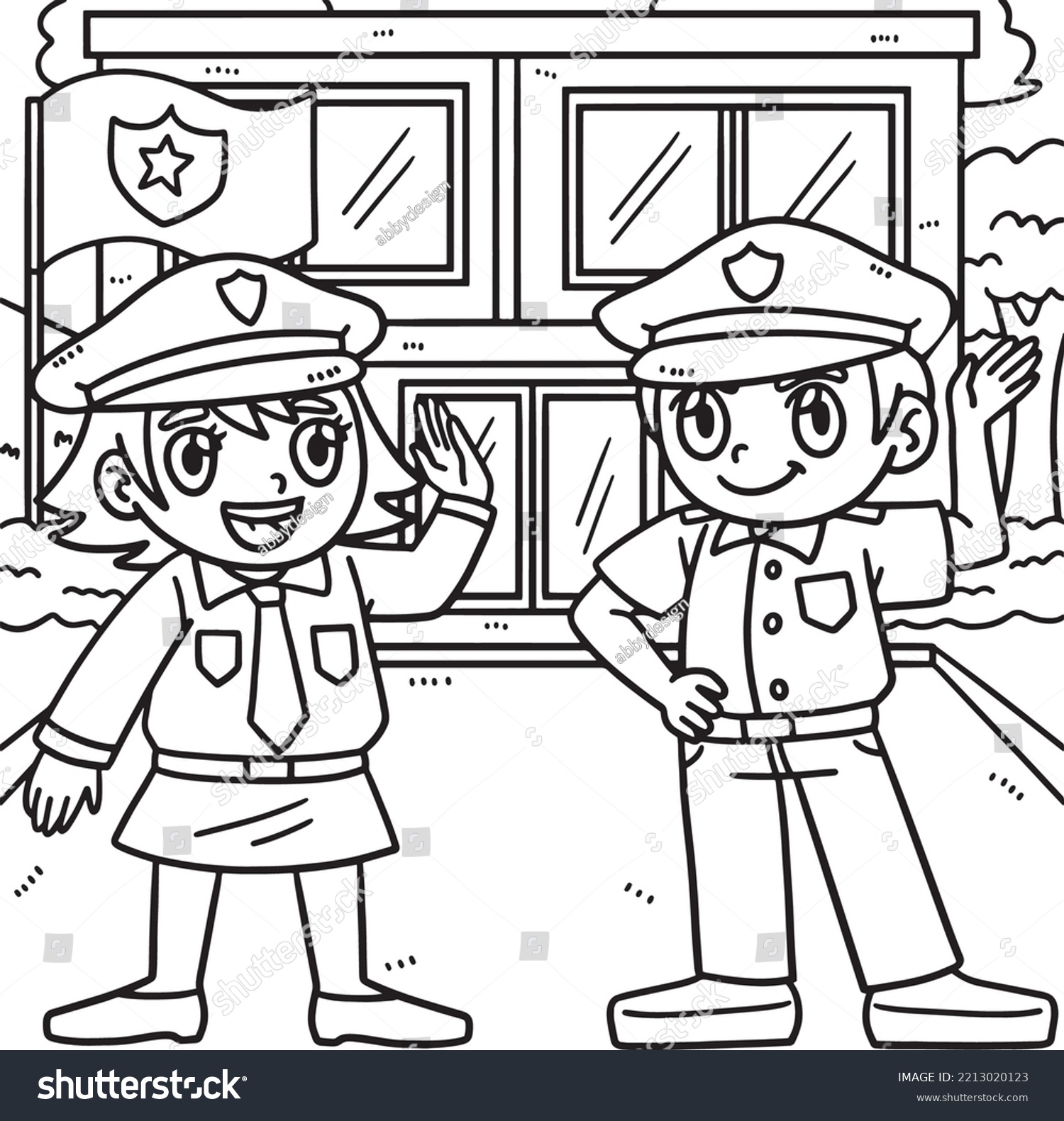 Police Officers Talking Coloring Page Kids Stock Vector (Royalty Free ...