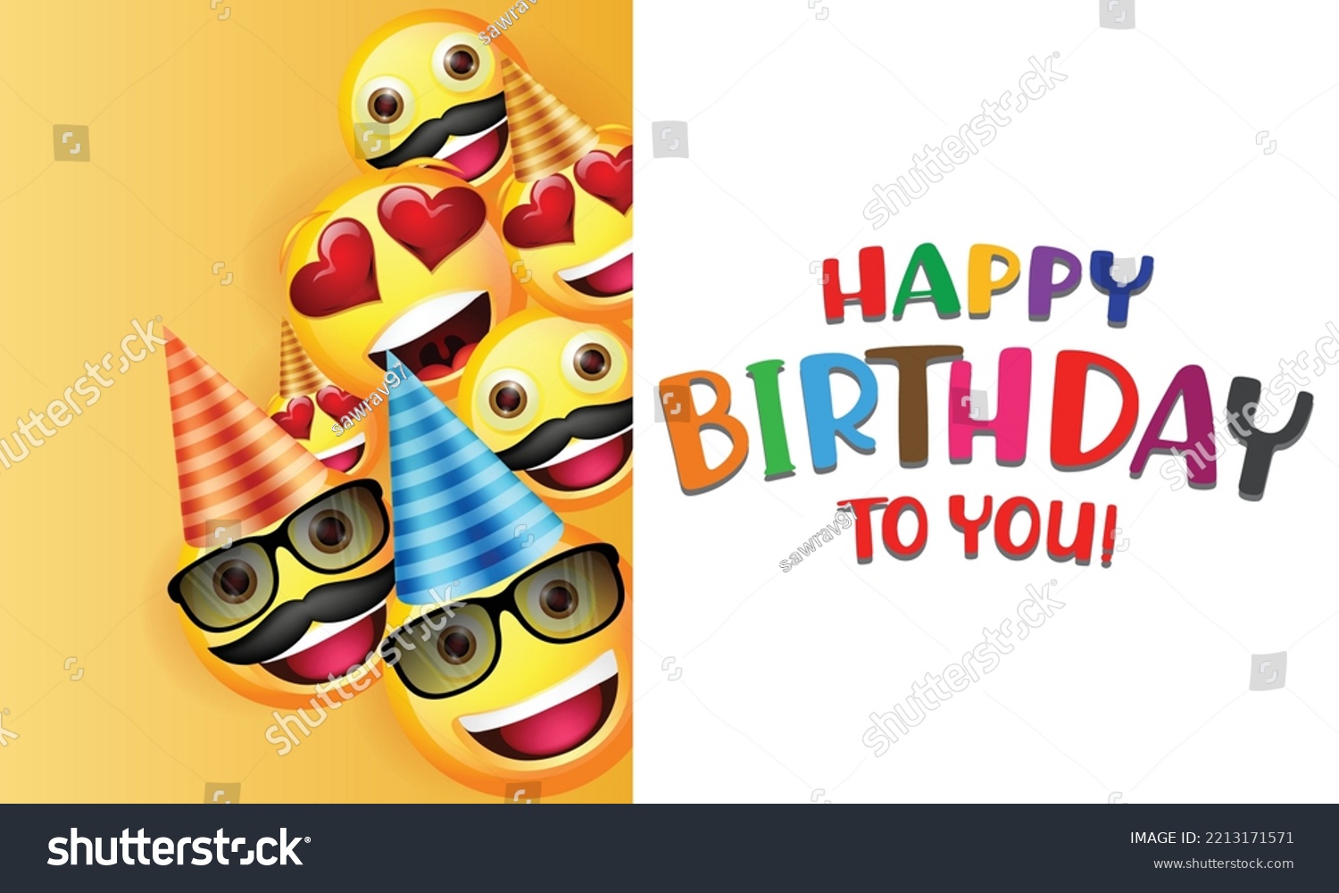 Happy Birthday Vector Smiley Emoji Background Stock Vector (Royalty ...
