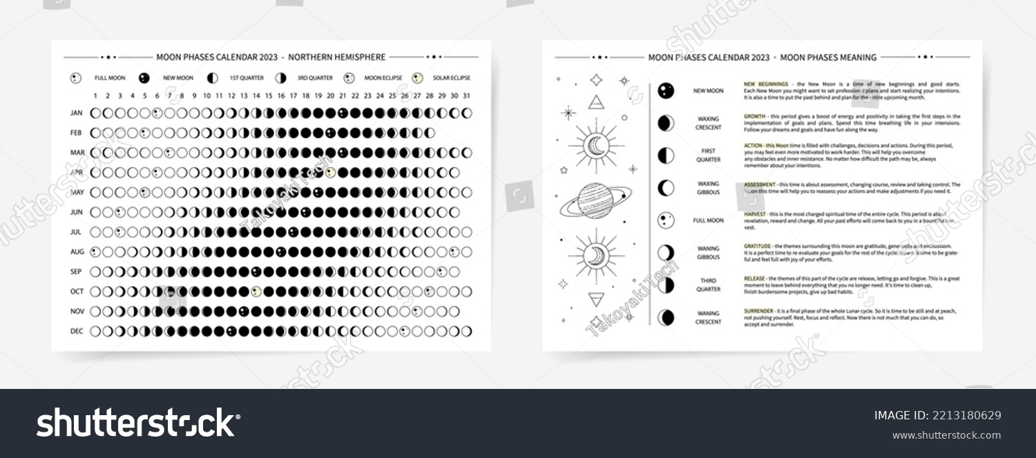 One Page 2023 Year Moon Calendar Stock Vector (royalty Free) 2213180629 