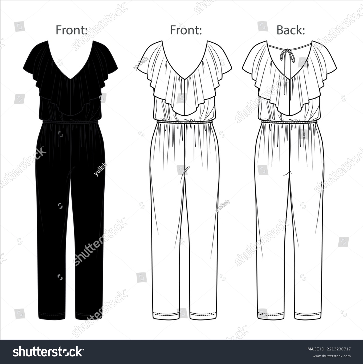 Vector Woman V Neck Jumpsuit Technical Stock Vector (Royalty Free ...