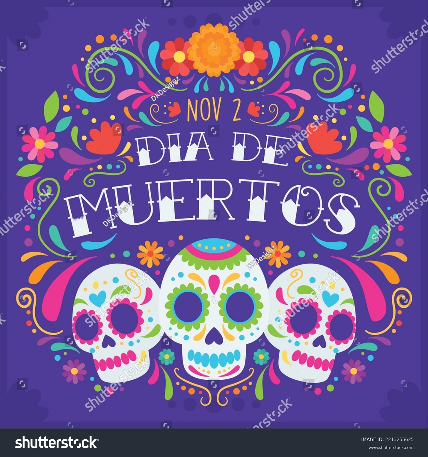 Dia De Muertos Group Skeletons Poster Stock Vector (Royalty Free ...