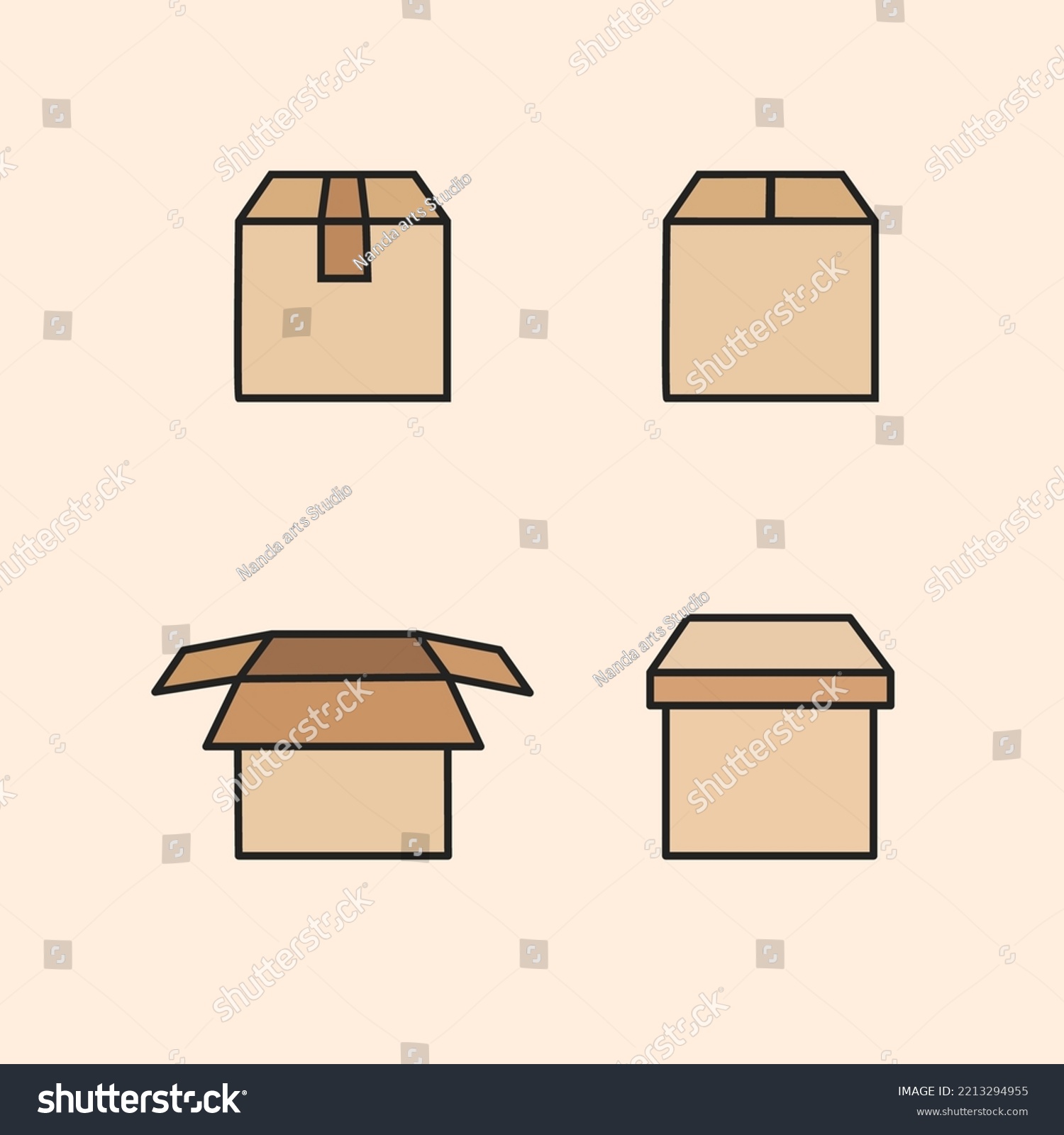 Cardboard Box Icon Collection Set Stock Vector (Royalty Free ...