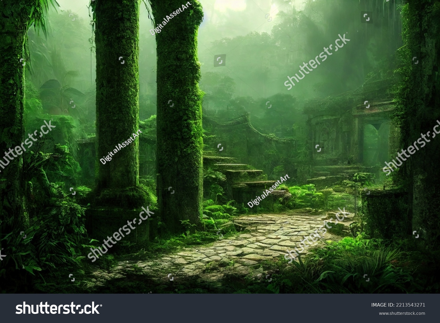 Digital Concept Art Ancient Abandoned Palace Stock Illustration 