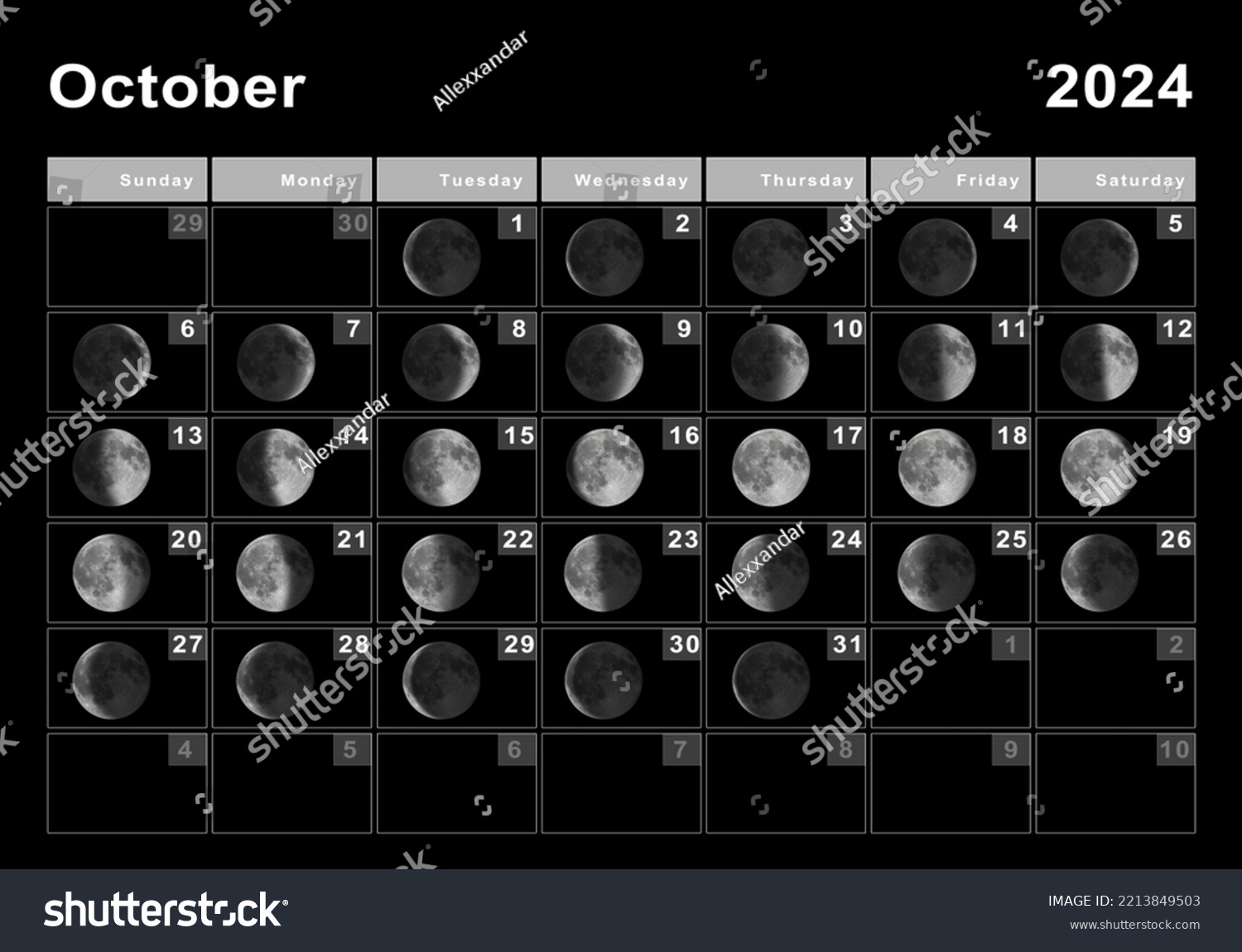 October 2024 Lunar Calendar Moon Cycles Stock Illustration 2213849503   Stock Photo October Lunar Calendar Moon Cycles Moon Phases 2213849503 