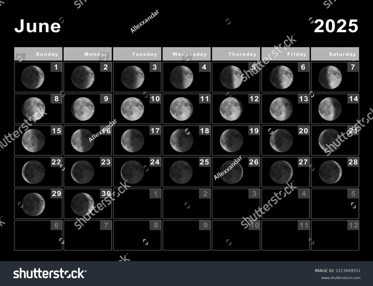 June 2025 Lunar Calendar Moon Cycles Stock Illustration 2213849551