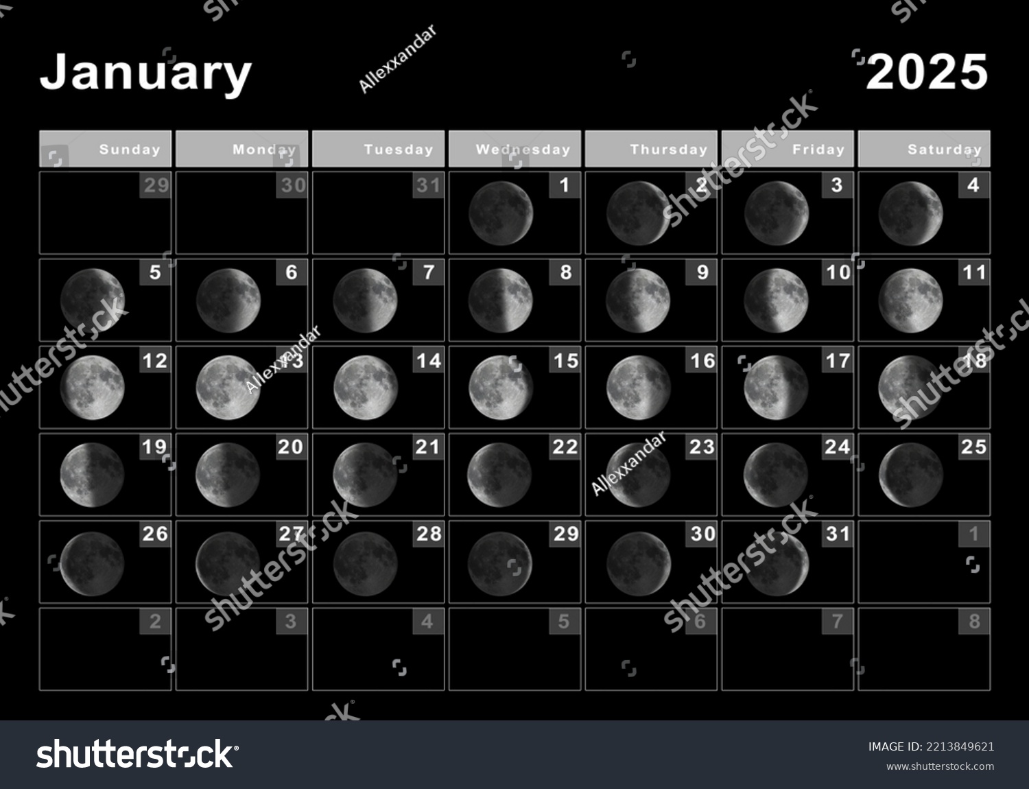 January 2025 Lunar Calendar Moon Cycles Stock Illustration 2213849621