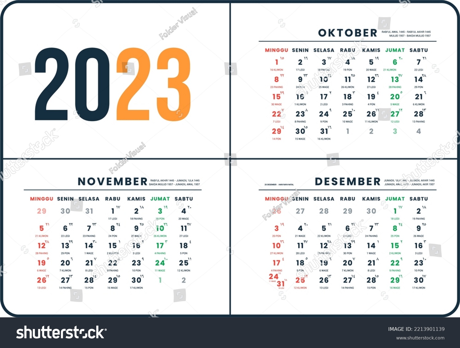 October December Calendar Design 2023 Stock Vector (Royalty Free