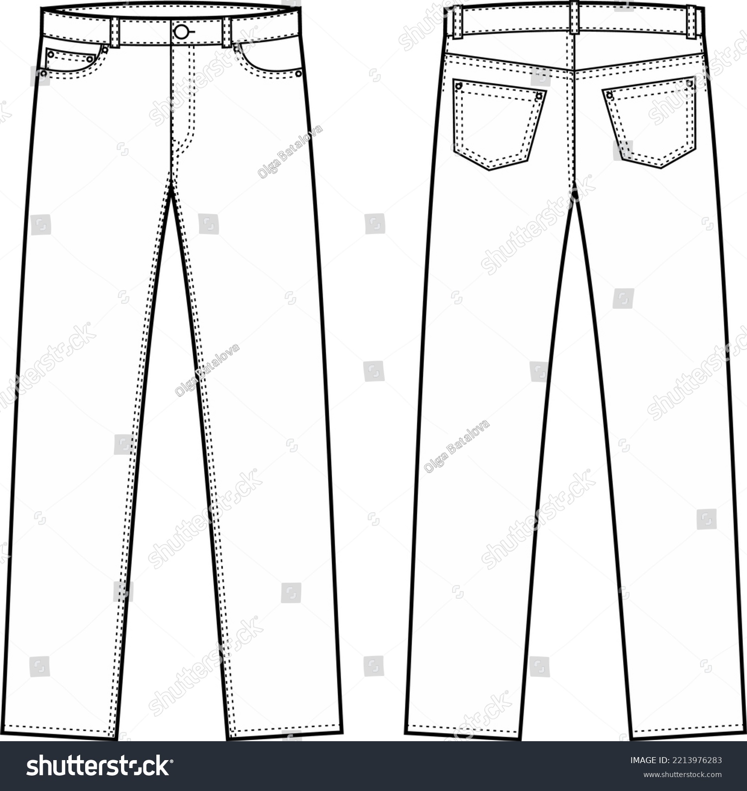 Classic Jean Pants Front Back Denim Stock Vector (Royalty Free ...