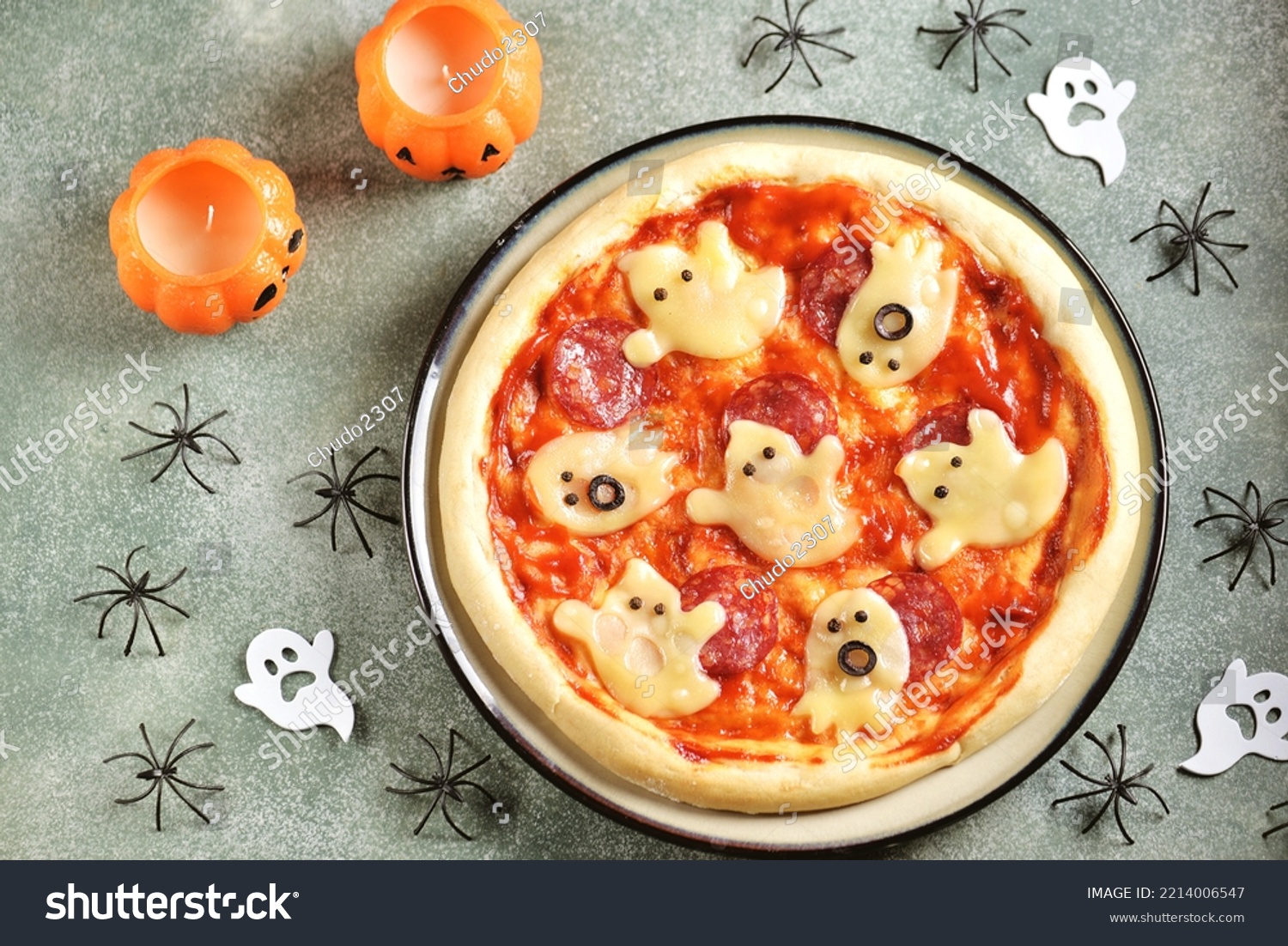 Cute Halloween Pizza Cheese Ghost Salami Stock Photo 2214006547 ...