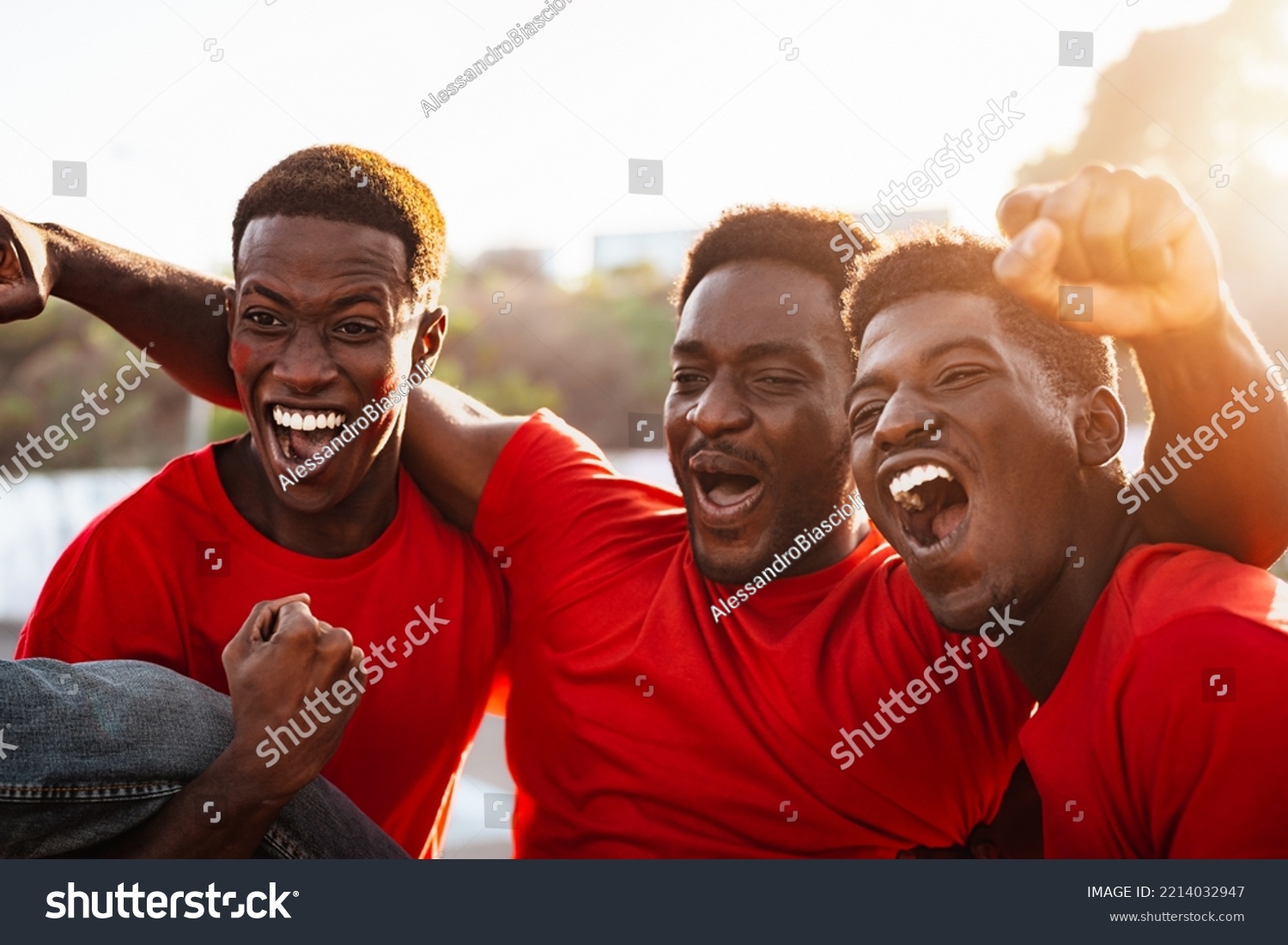 African Football Fans Having Fun Supporting Stock Photo 2214032947 ...