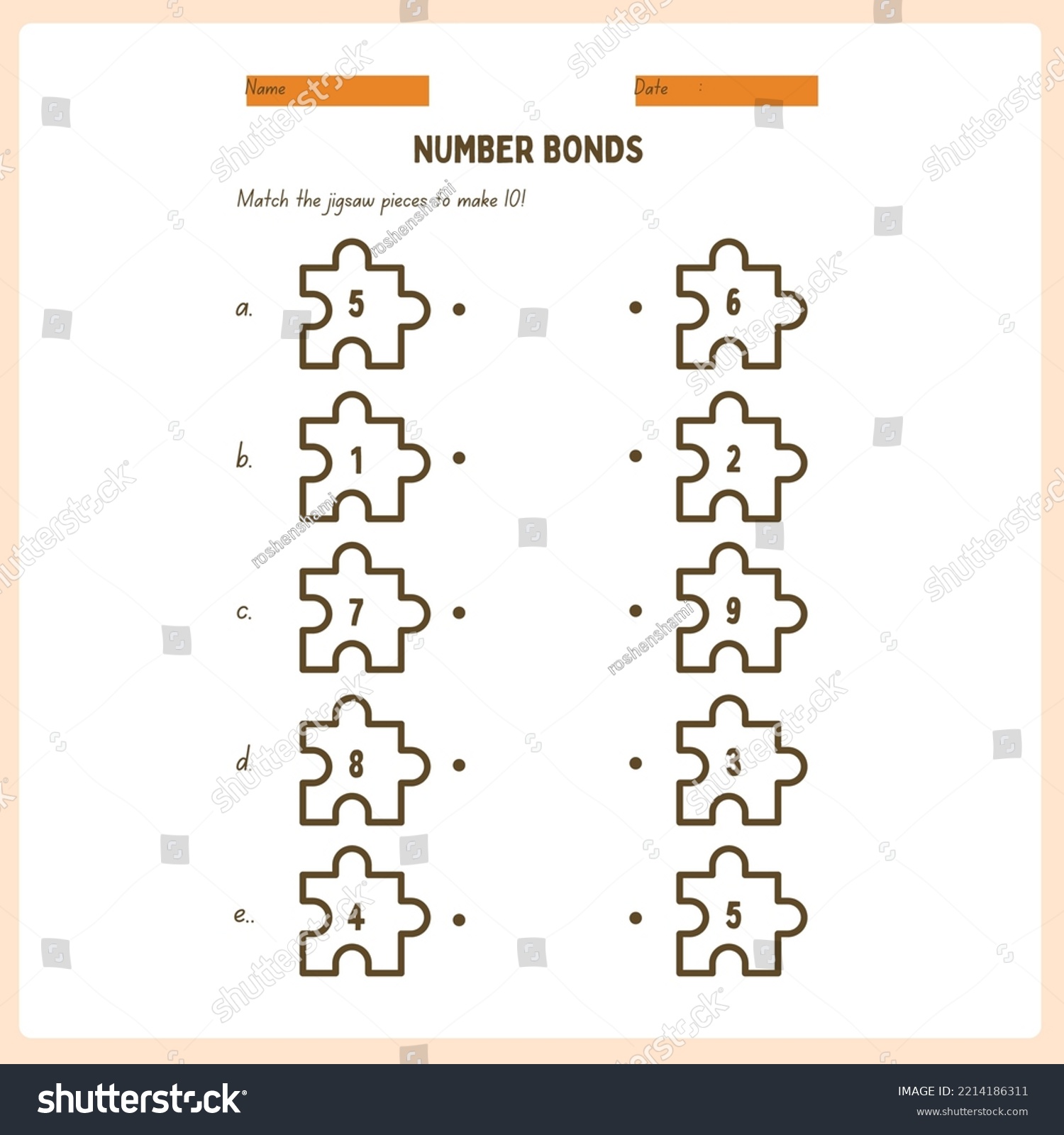 Editable Illustrated Number Bonds Activity Worksheet Stock Vector