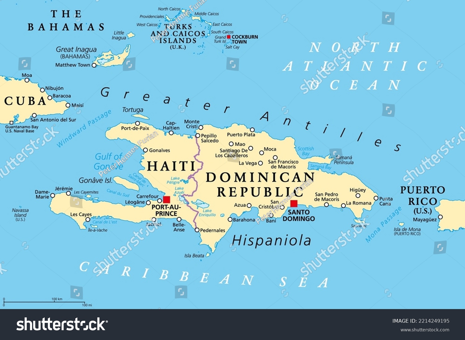 Hispaniola Surroundings Political Map Caribbean Island Stock Vector ...