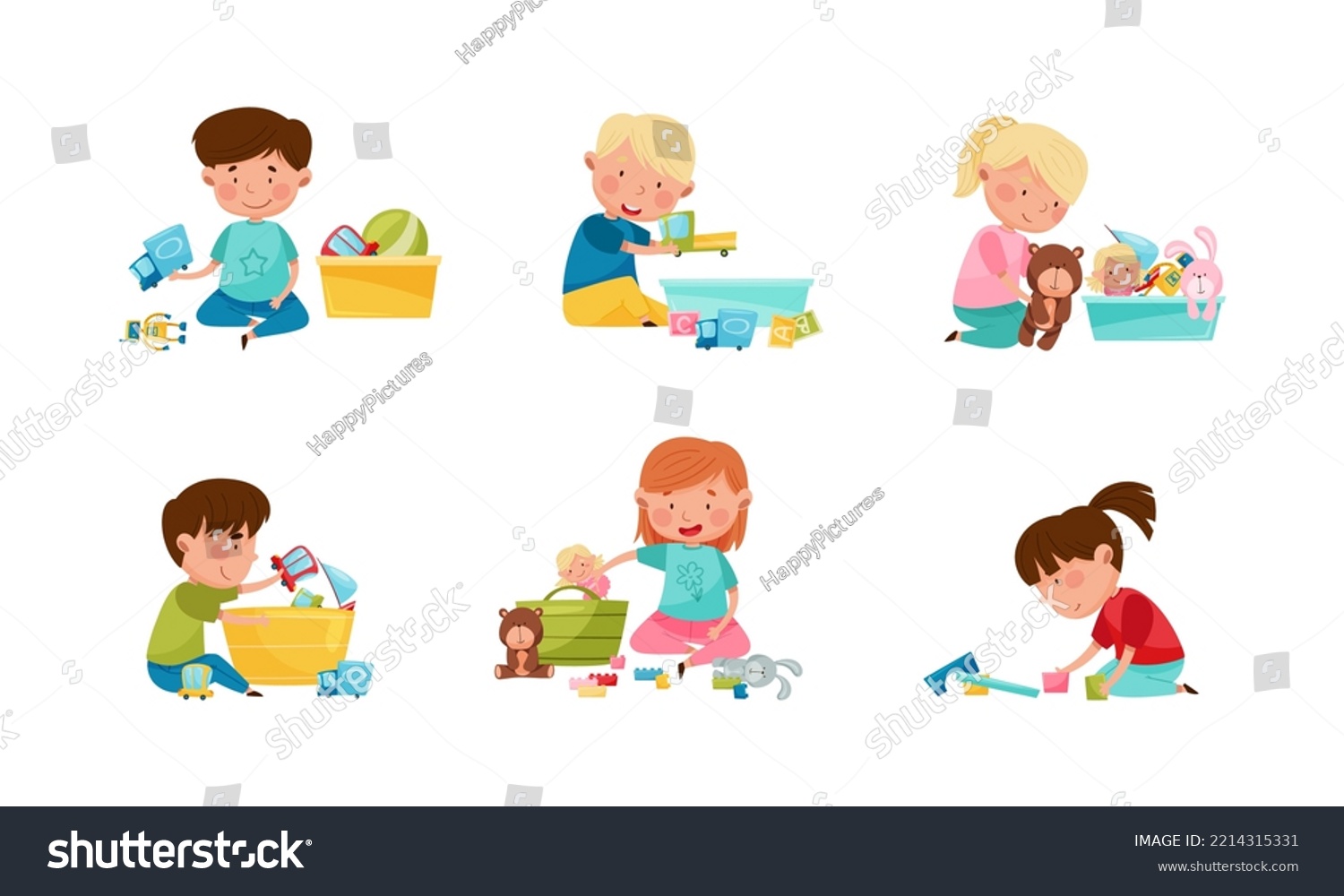 Happy Children Playing Toy Nursery Vector Stock Vector (Royalty Free ...