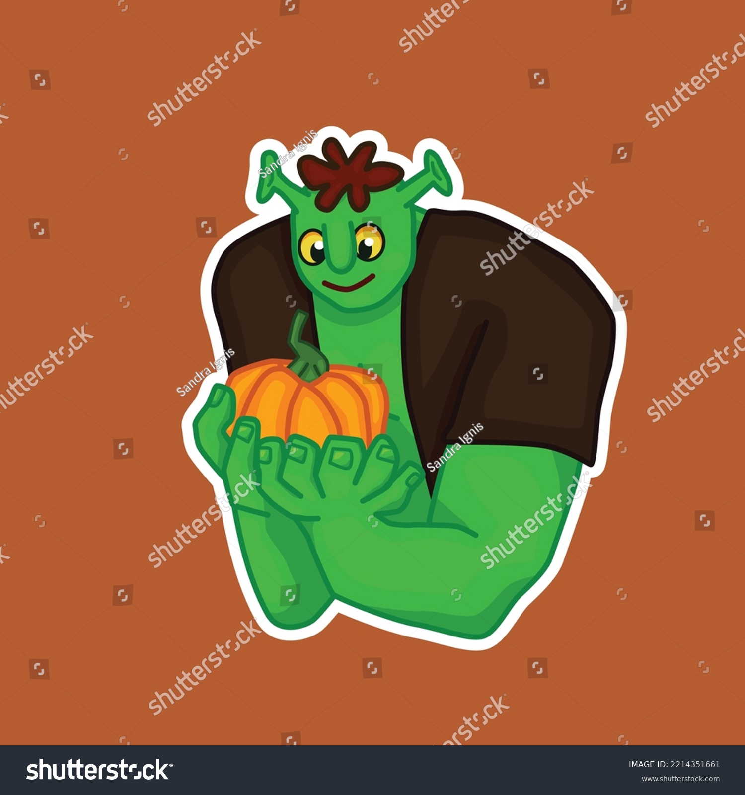 Male Ogre Holds Pumpkin Halloween Orc Stock Vector (Royalty Free ...