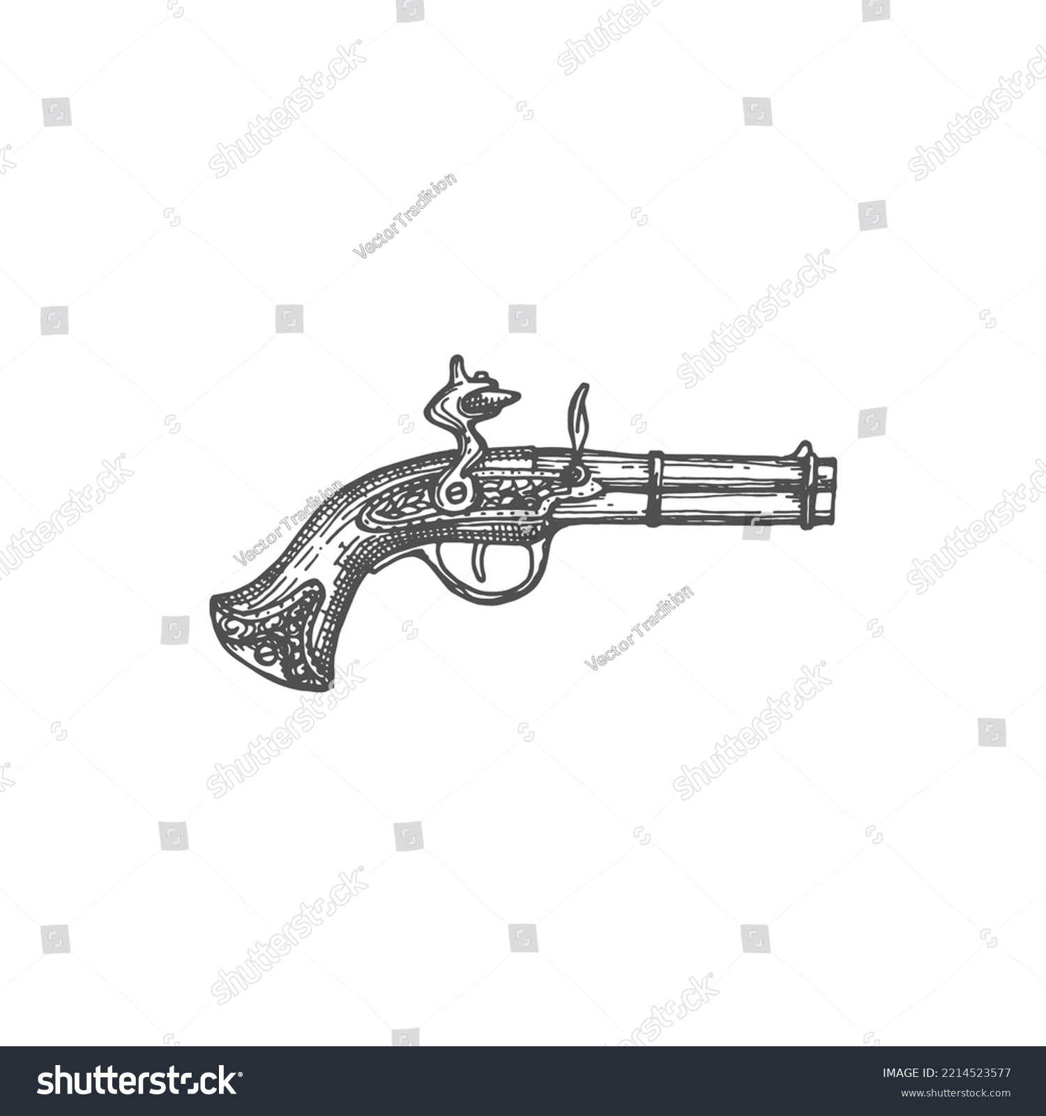 Musket Gun Weapon Pirates Isolated Monochrome Stock Vector (Royalty ...