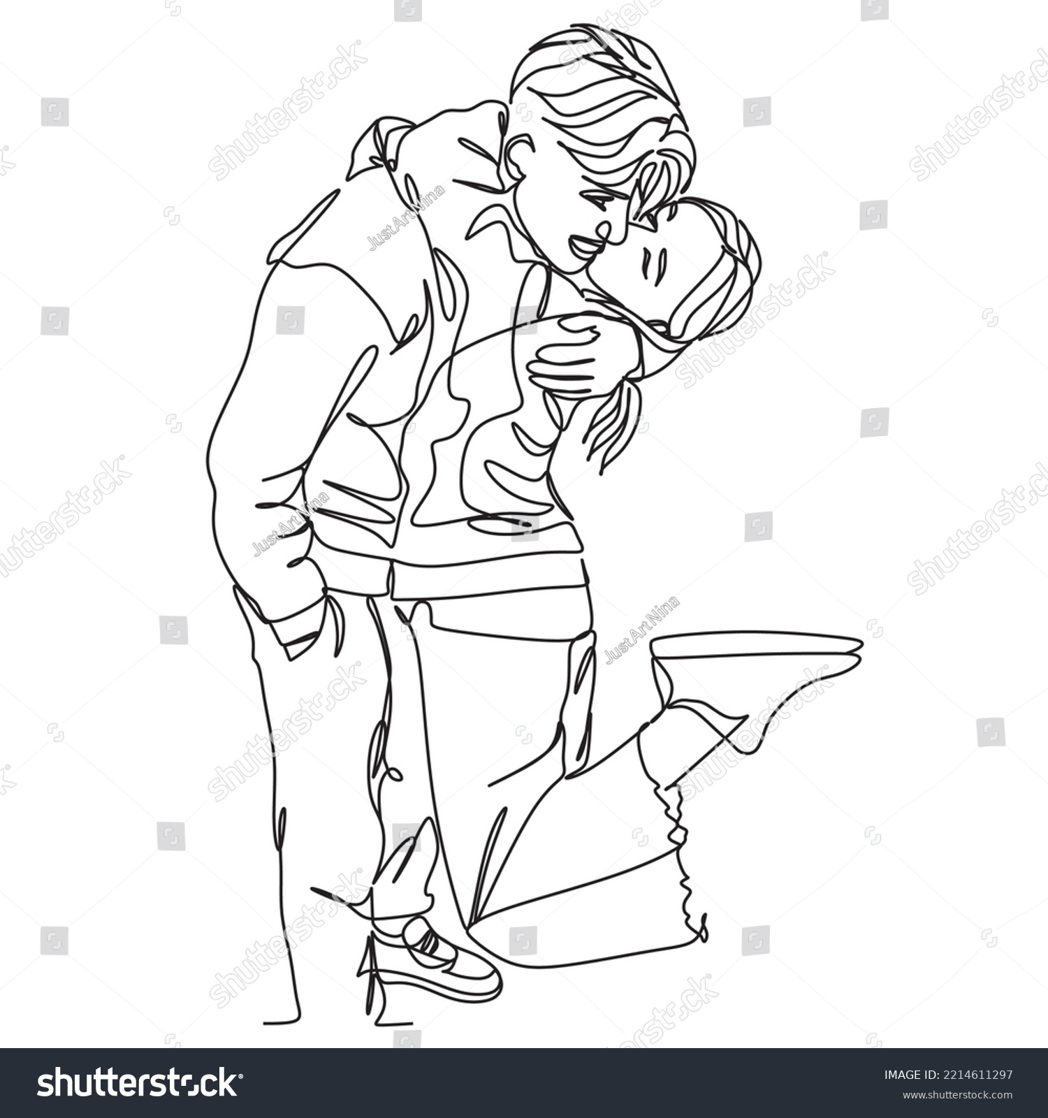 Two Young People Hug Each Other Stock Vector (Royalty Free) 2214611297 ...