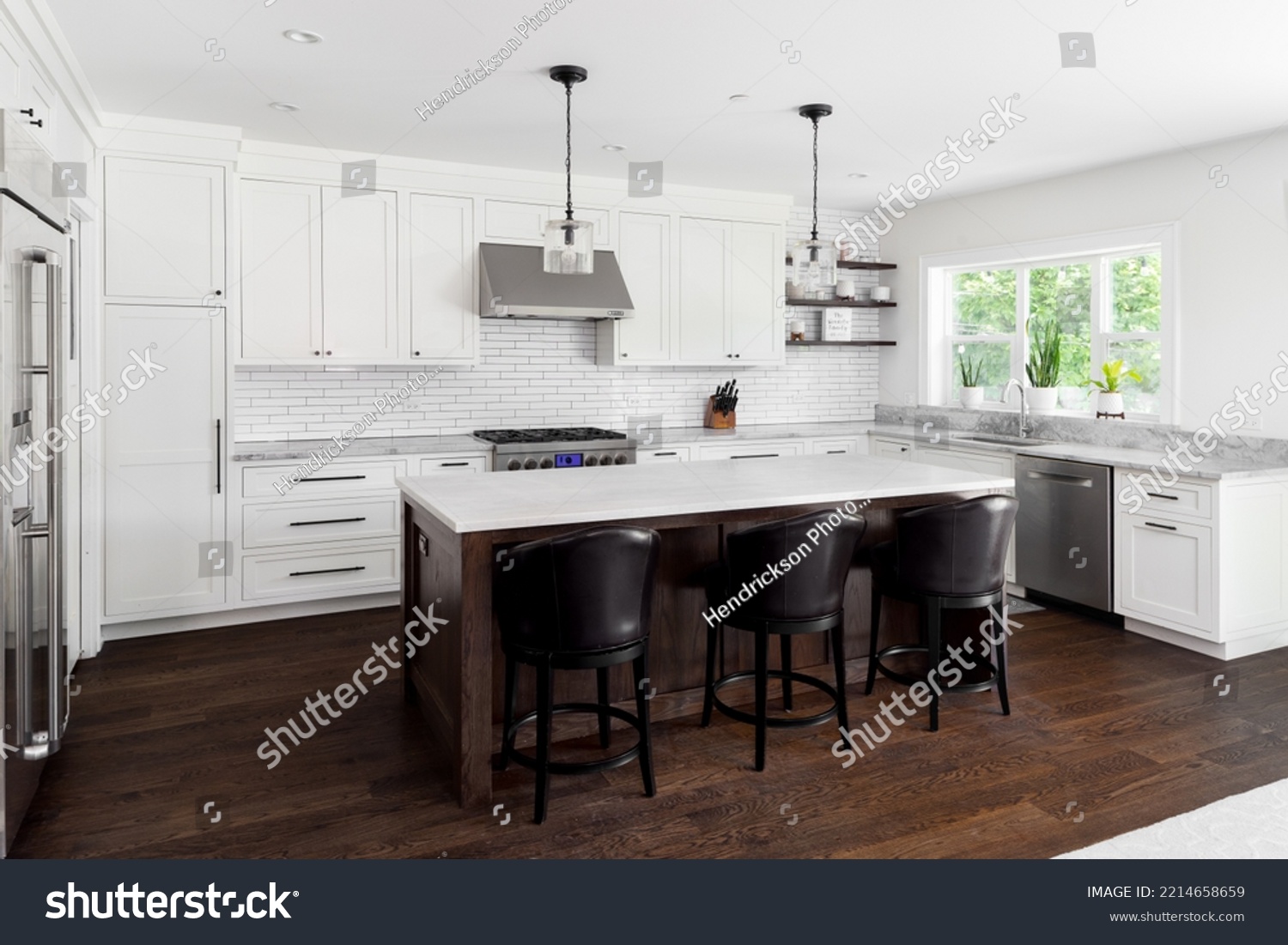 Elmhurst Il Usa June 2 2022 Stock Photo 2214658659 Shutterstock   Stock Photo Elmhurst Il Usa June A Beautiful Modern Farmhouse Kitchen With White Cabinets A 2214658659 