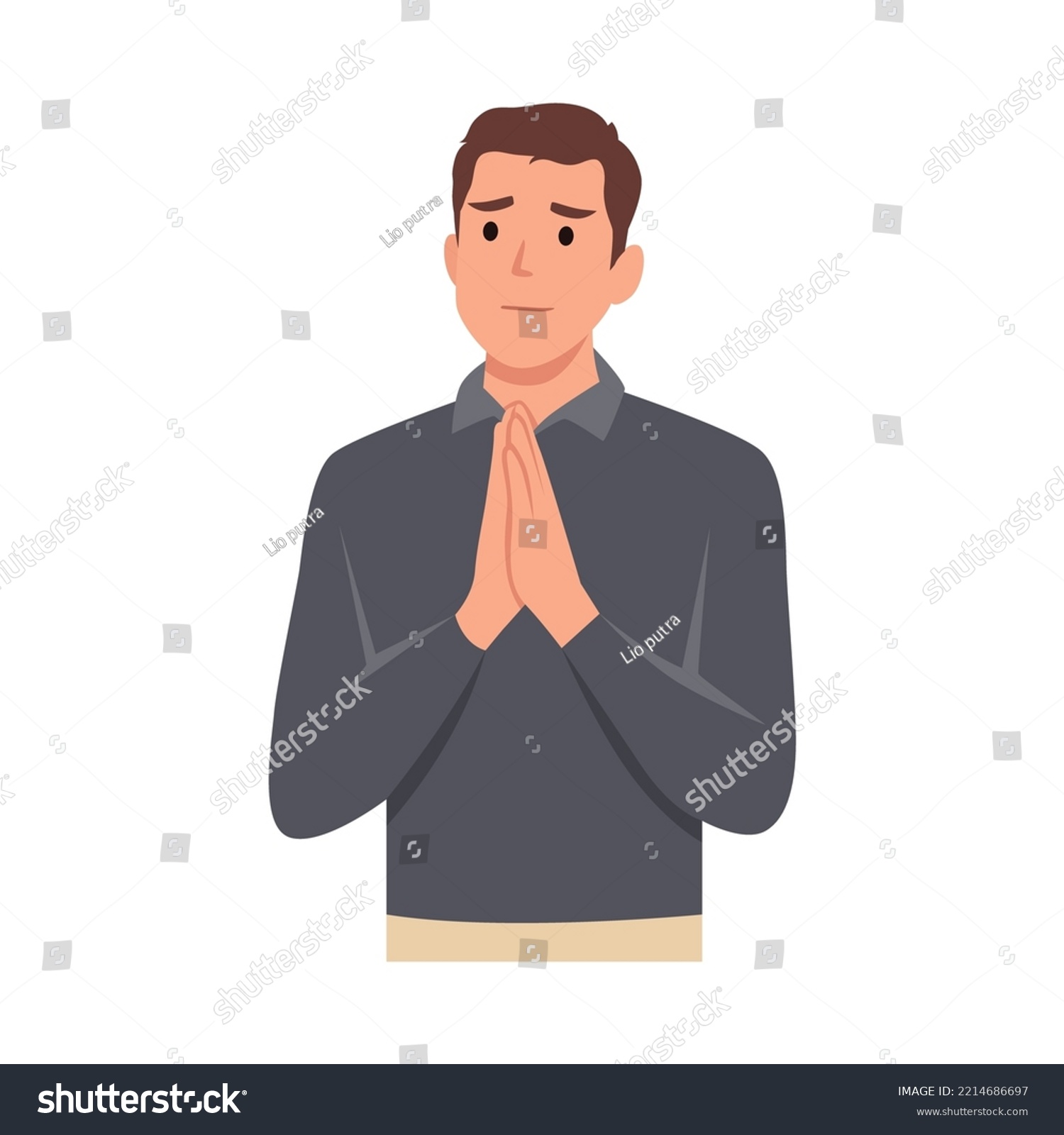 Young Man Praying Hands Together Begging Stock Vector (Royalty Free ...