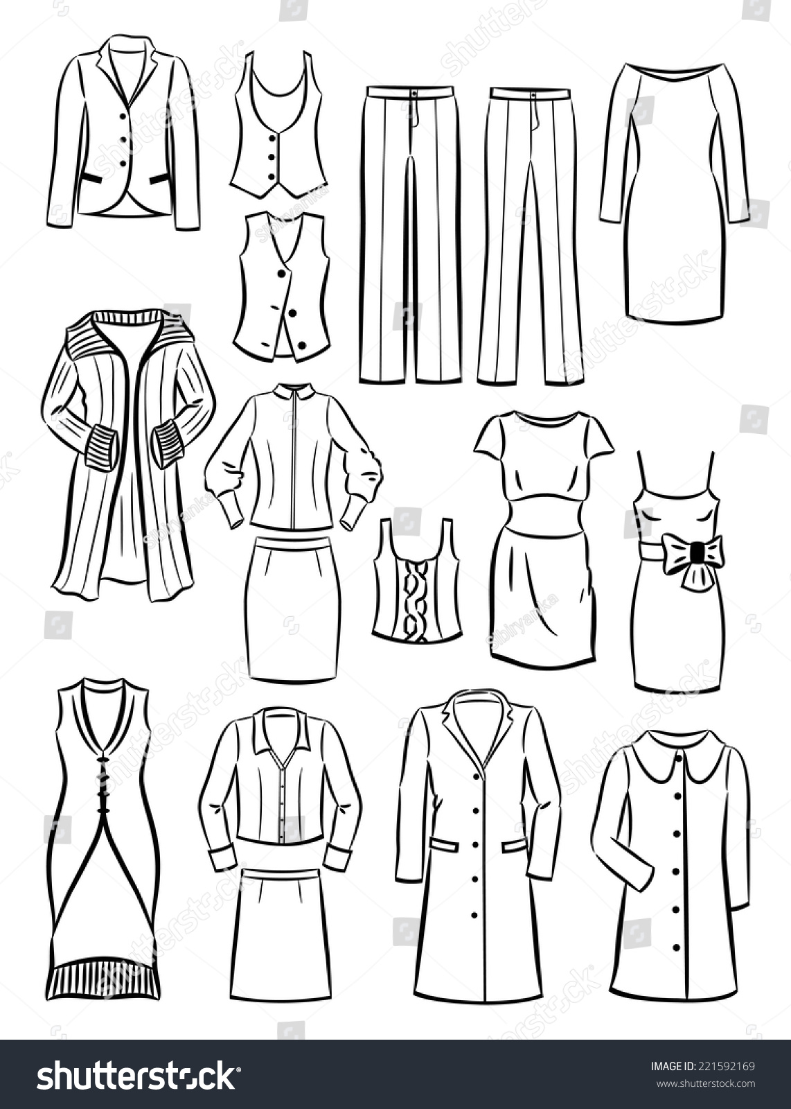 Set Contours Womens Clothing Isolated On Stock Vector (Royalty Free ...