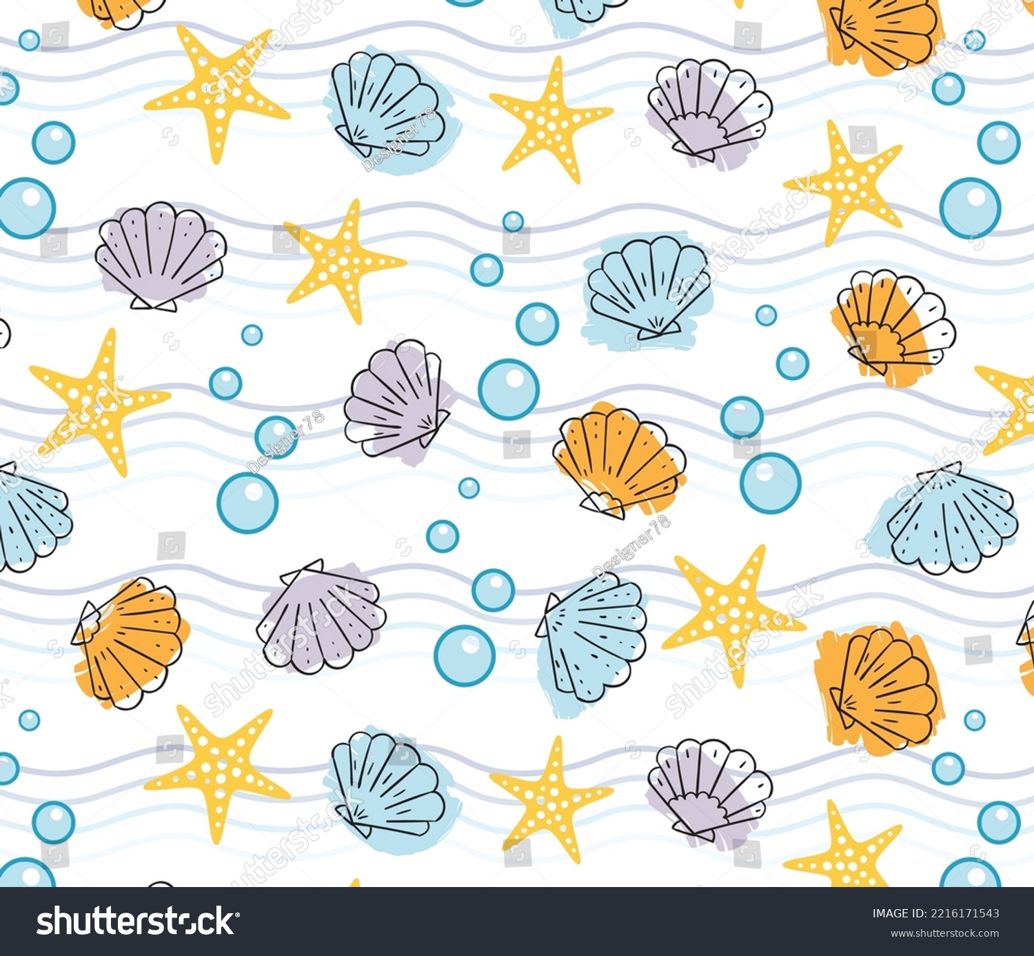 Sea Creatures Waves Pattern Stock Vector (Royalty Free) 2216171543 ...