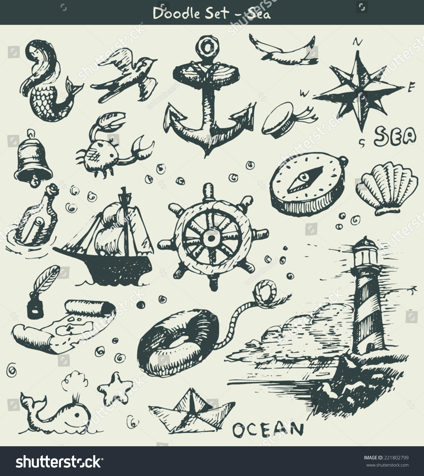 Nautical Doodle Elements Stock Vector (Royalty Free) 221802799 ...