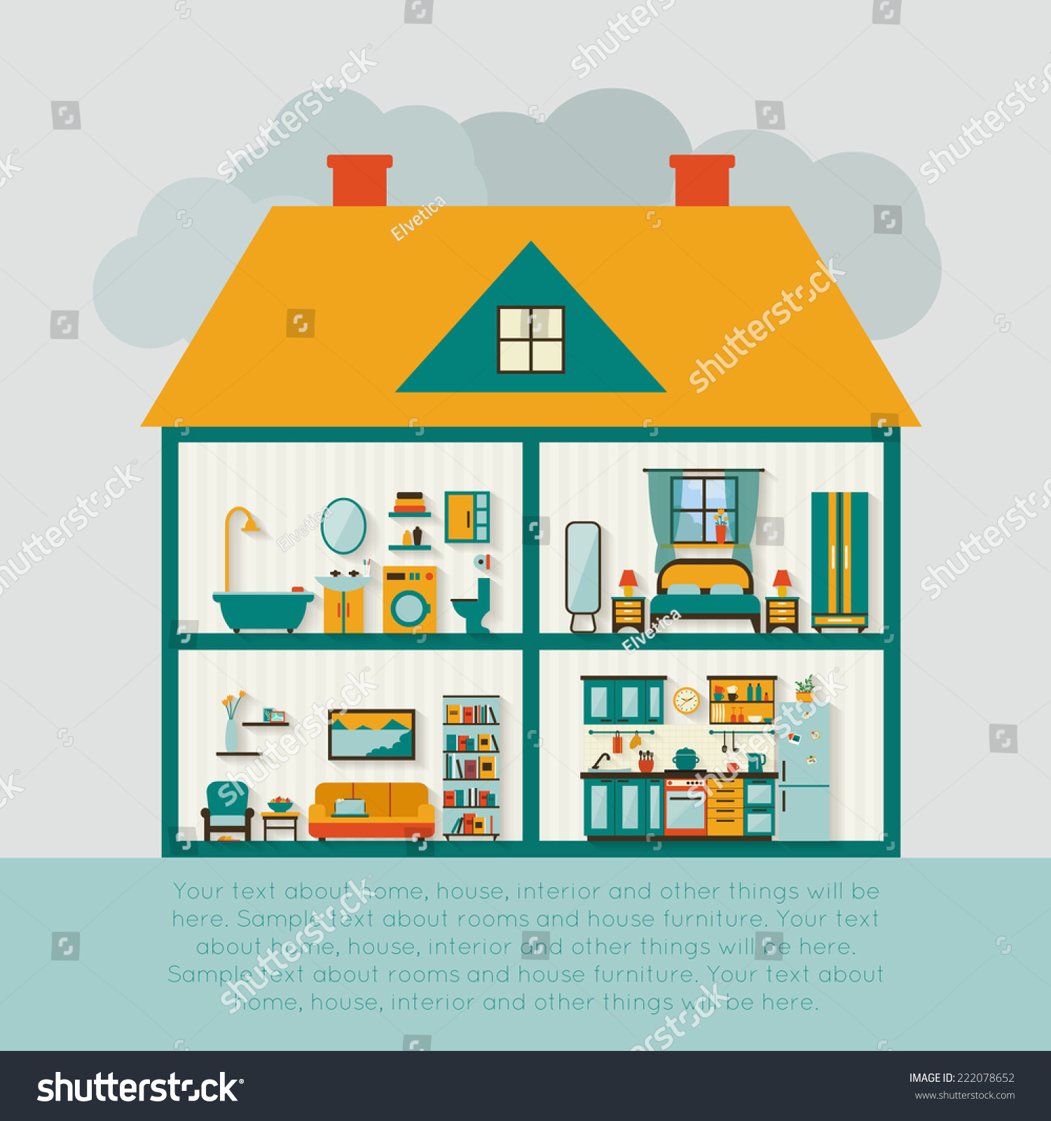 House Cut Detailed Modern House Interior Stock Vector (Royalty Free ...