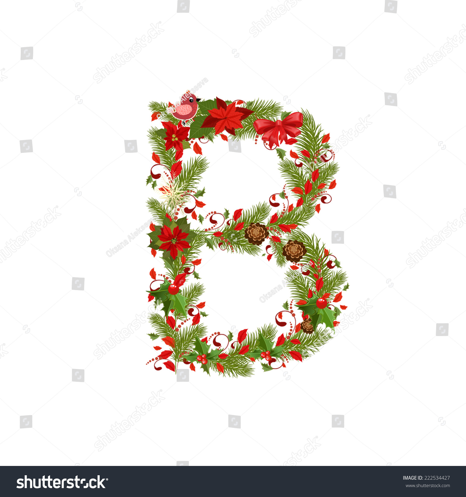 Christmas Floral Tree Letter B Stock Vector (Royalty Free) 222534427 ...