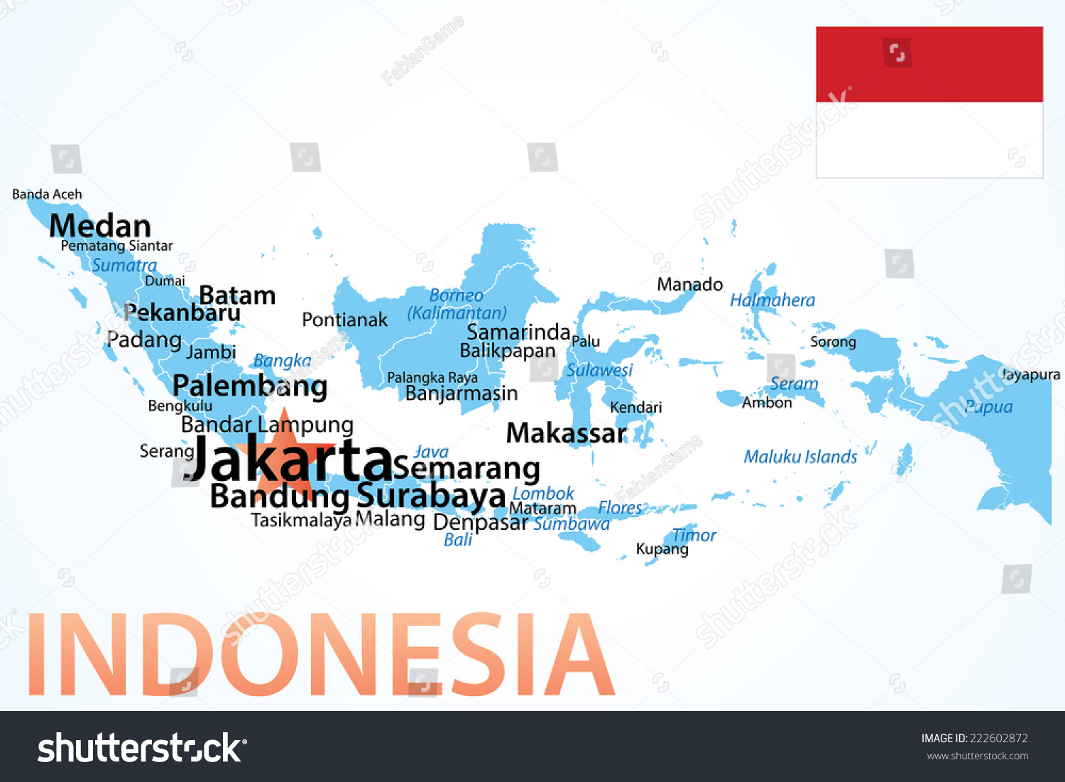 Indonesia Map Largest Cities Carefully Scaled 库存矢量图（免版税）222602872 ...