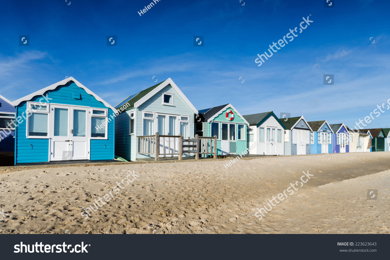 Row Colourful Beach Huts On Sandy Stock Photo 223623643 | Shutterstock