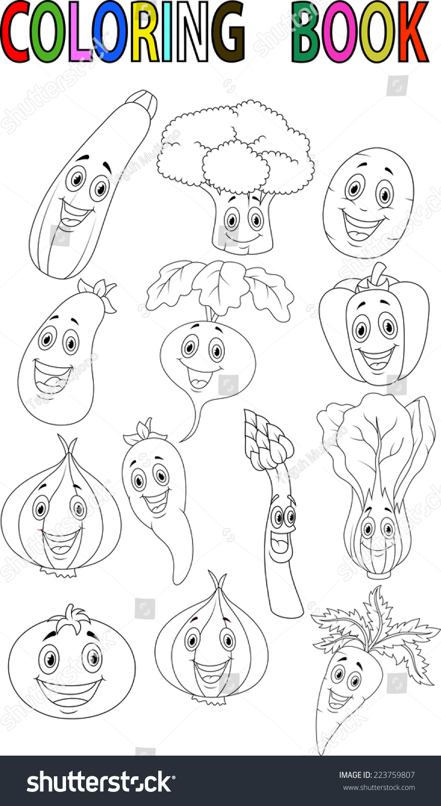 Cartoon Vegetable Coloring Book Stock Vector (royalty Free) 223759807 