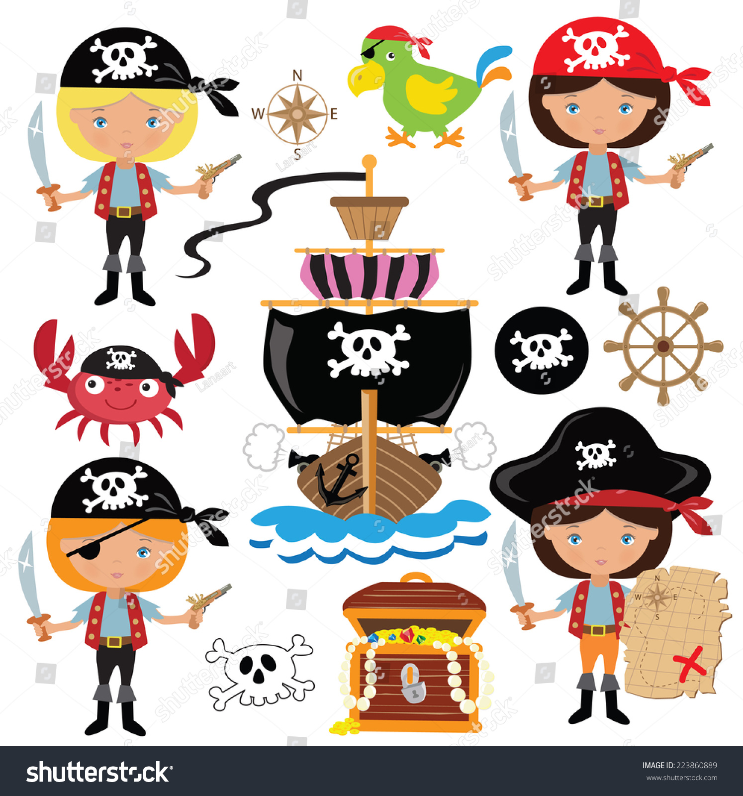 Pirate Girl Vector Illustration Stock Vector (Royalty Free) 223860889 ...