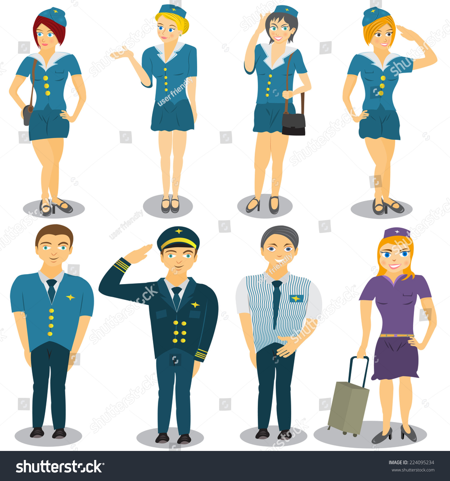 Stewardess Flying Captain Vector Illustrations Stock Vector (Royalty ...