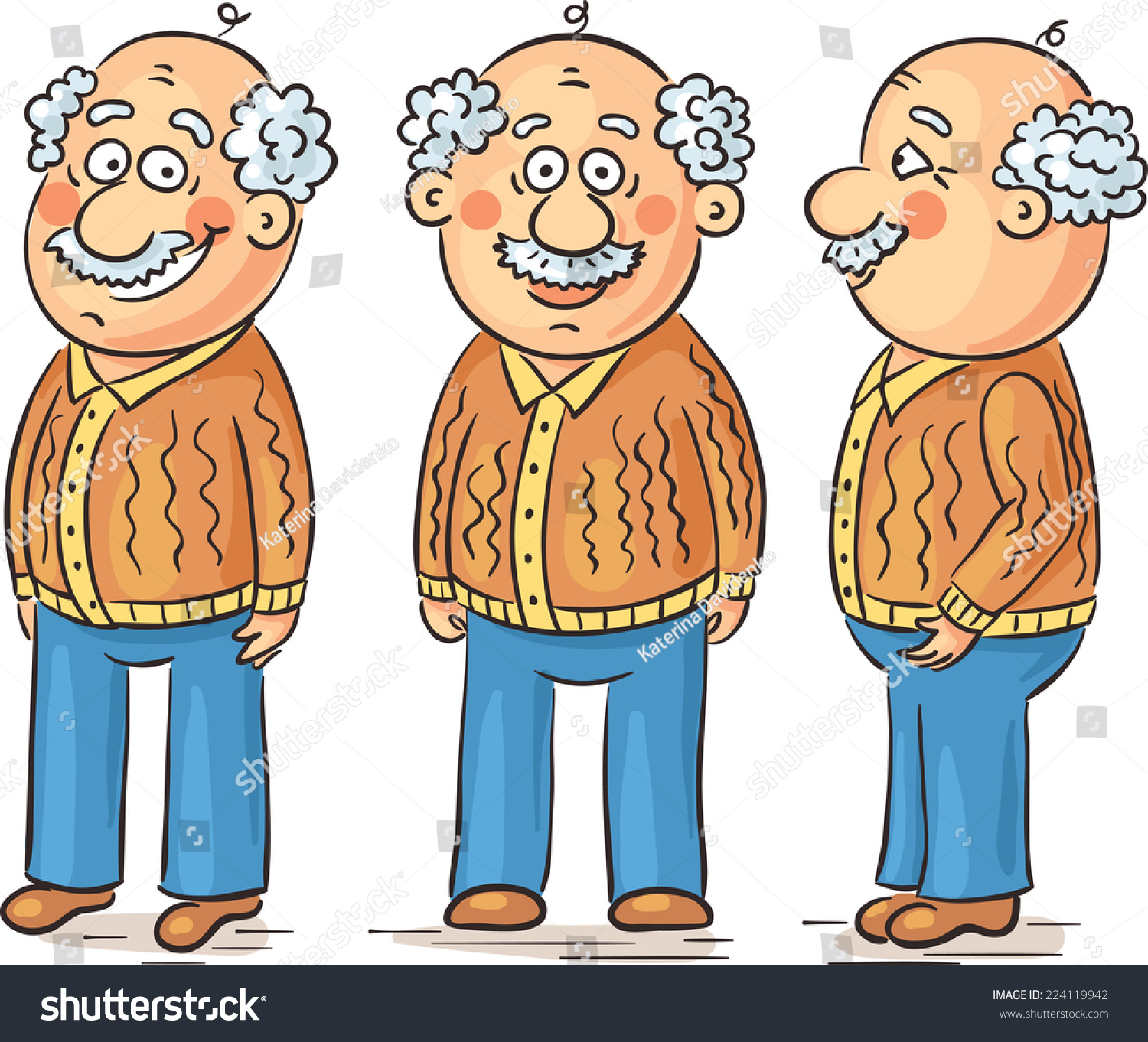 Cartoon Grandfather Character Different Angles Stock Vector (Royalty ...