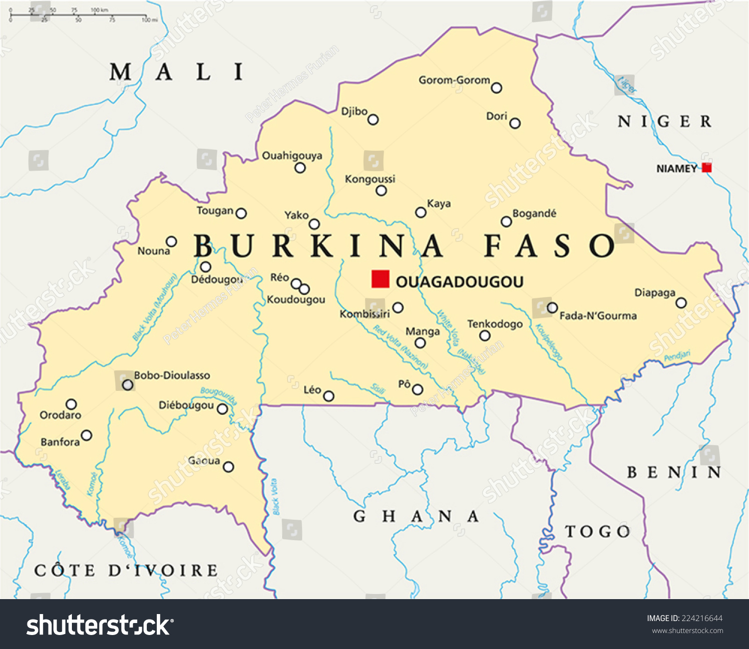 Burkina Faso Political Map Capital Ouagadougou Stock Vector Burkina Faso Political Map With Capital Ouagadougou National Borders Most Important Cities 224216644