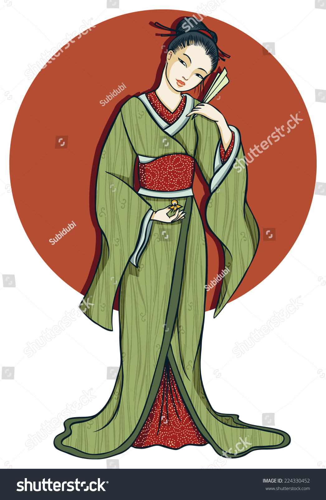 Красавица в кимоно рисунок