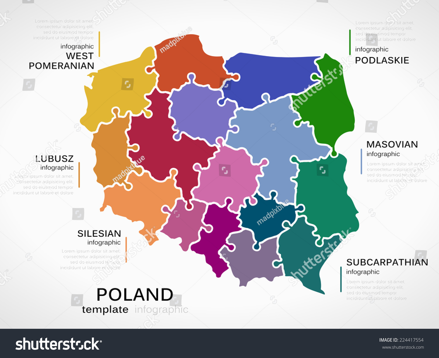 Template region. Map of Poland with Regions.