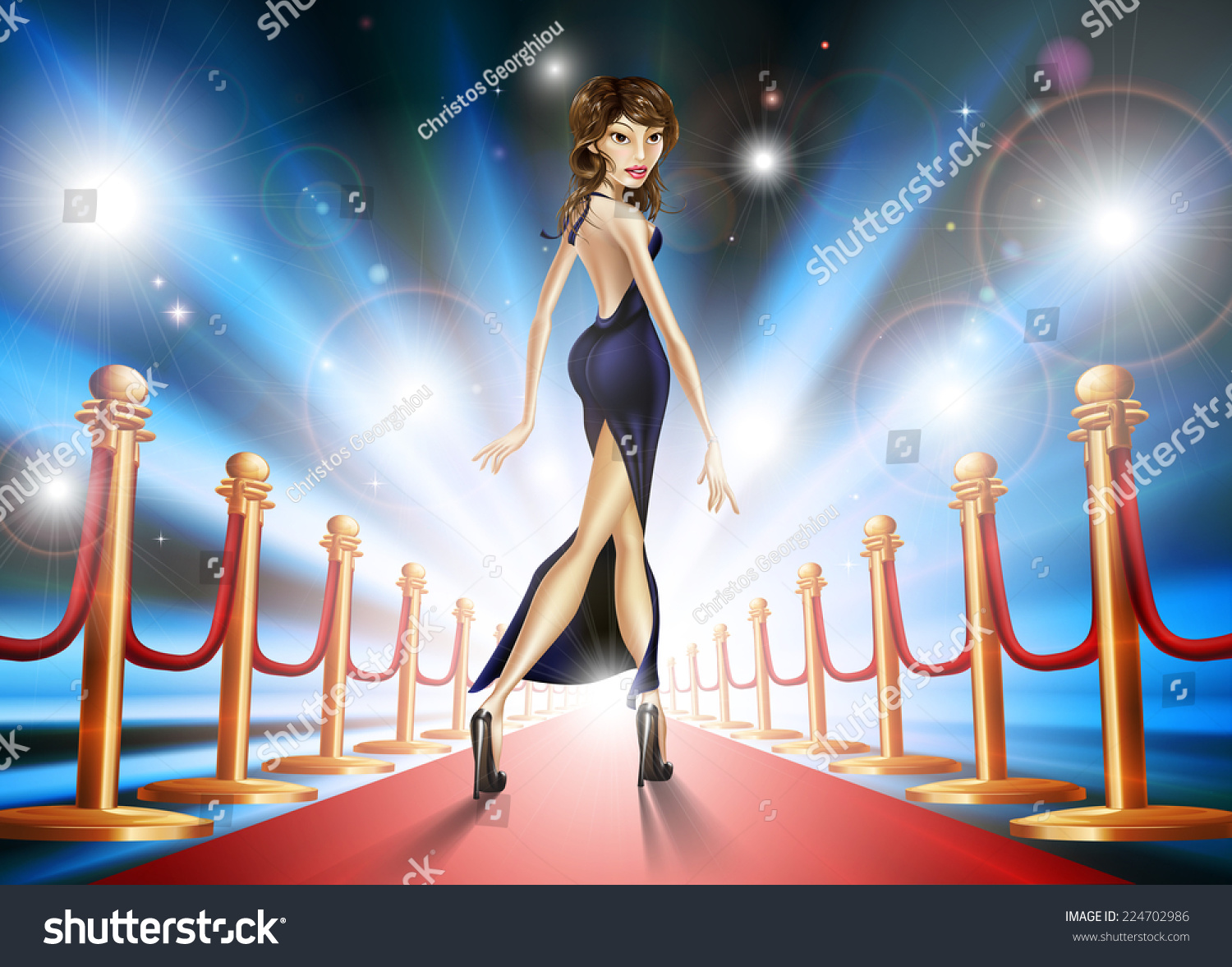 Illustration Elegant Beautiful Celebrity Woman On Stock Vector (Royalty ...