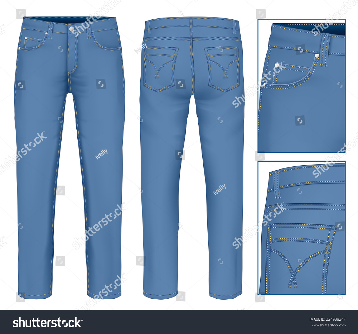 Mens Jeans Front Back Views Photorealistic Stock Vector (Royalty Free ...