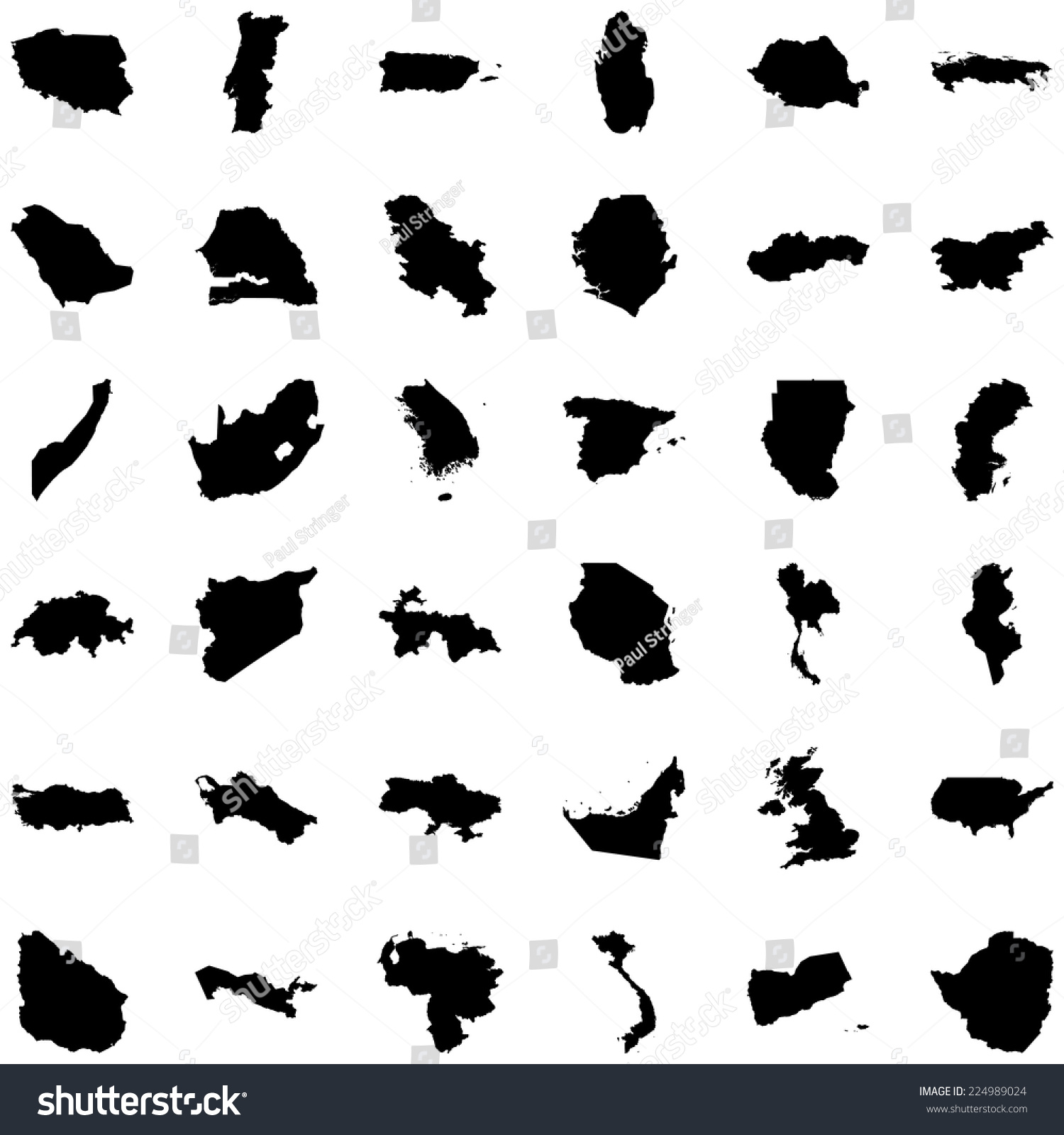 Illustrated Country Outlines On White Background Stock Vector (Royalty ...