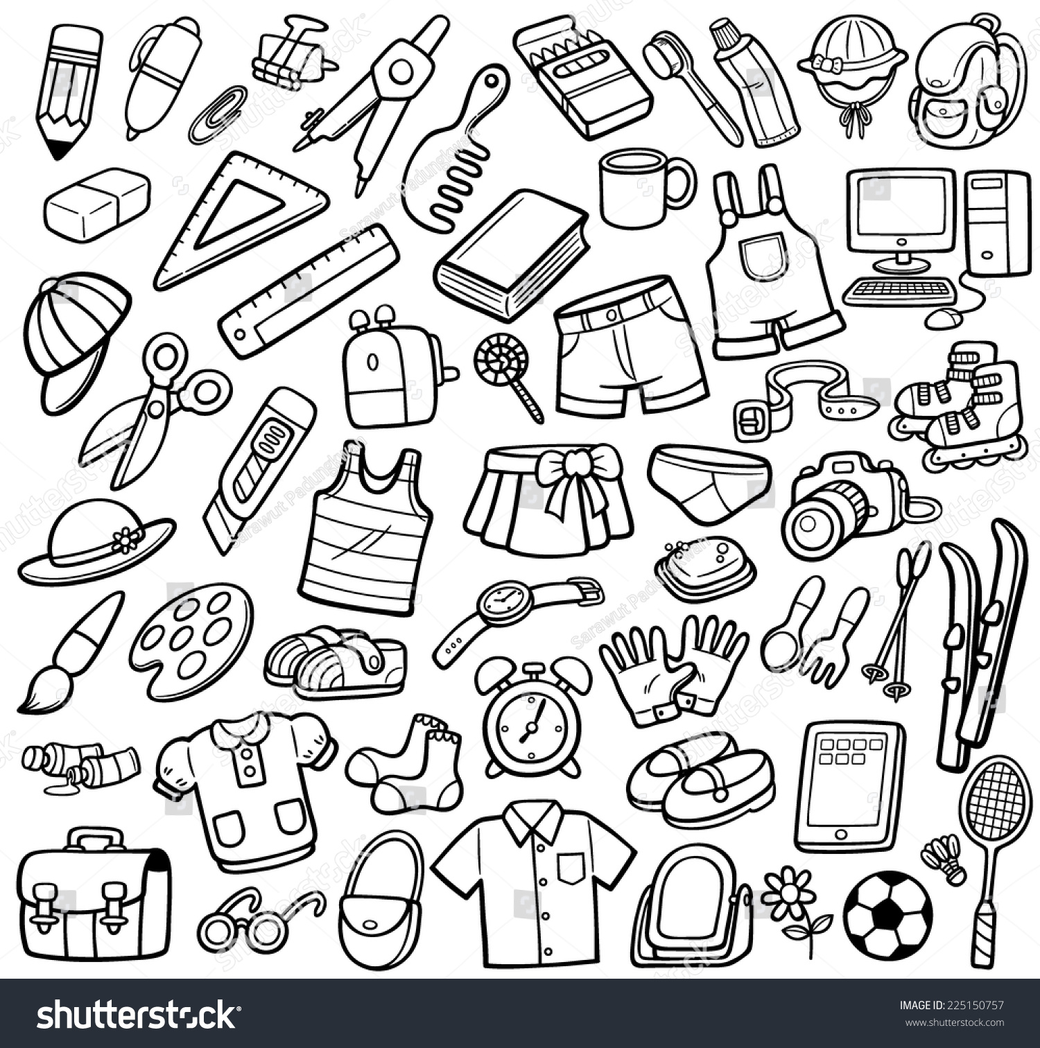 Vector Illustration Different Objects Coloring Book Stock Vector ...