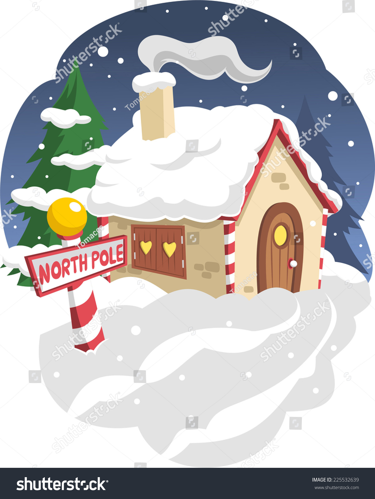 Vektor Stok House North Pole Vector Cartoon Illustration Tanpa Royalti   Stock Vector Santa S House In The North Pole Vector Cartoon Illustration 225532639 