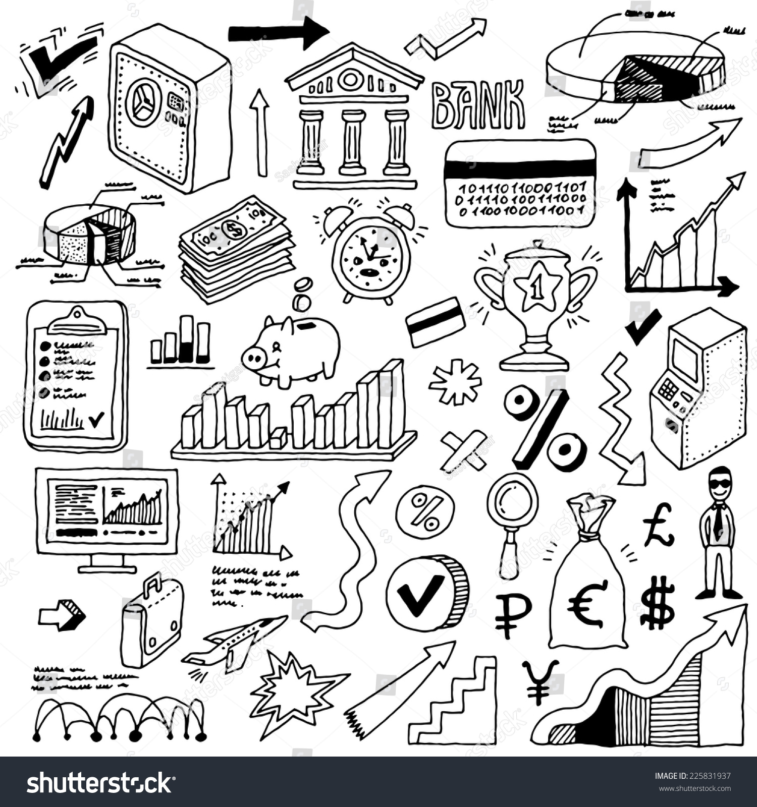 Banking Finance Doodle Set Hand Drawn Stock Vector (Royalty Free ...