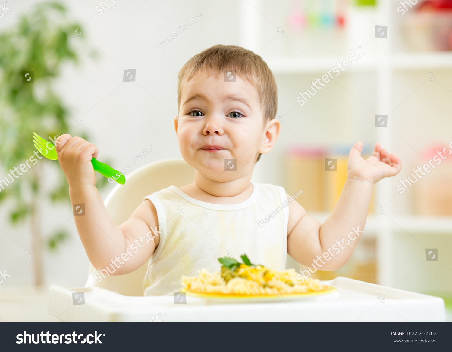 One Year Old Kid Boy Highchair Stock Photo 225952702 | Shutterstock