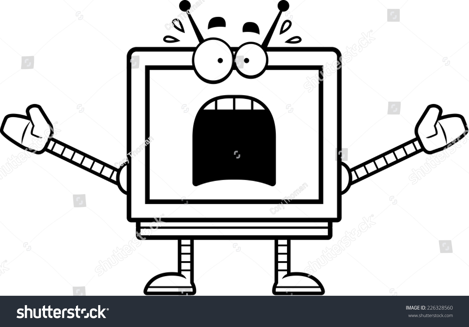 Cartoon Illustration Computer Monitor Robot Looking Stock Vector ...