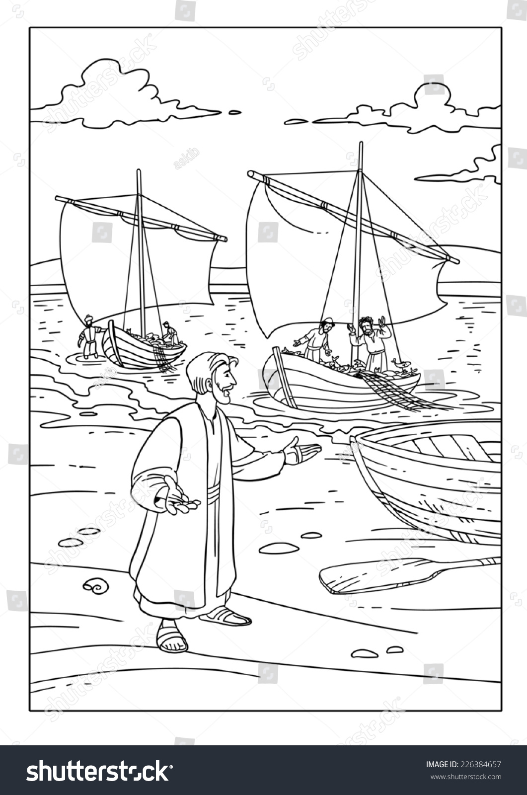 Jesus Christ On Sea Calling Fishermen Stock Illustration 226384657 ...