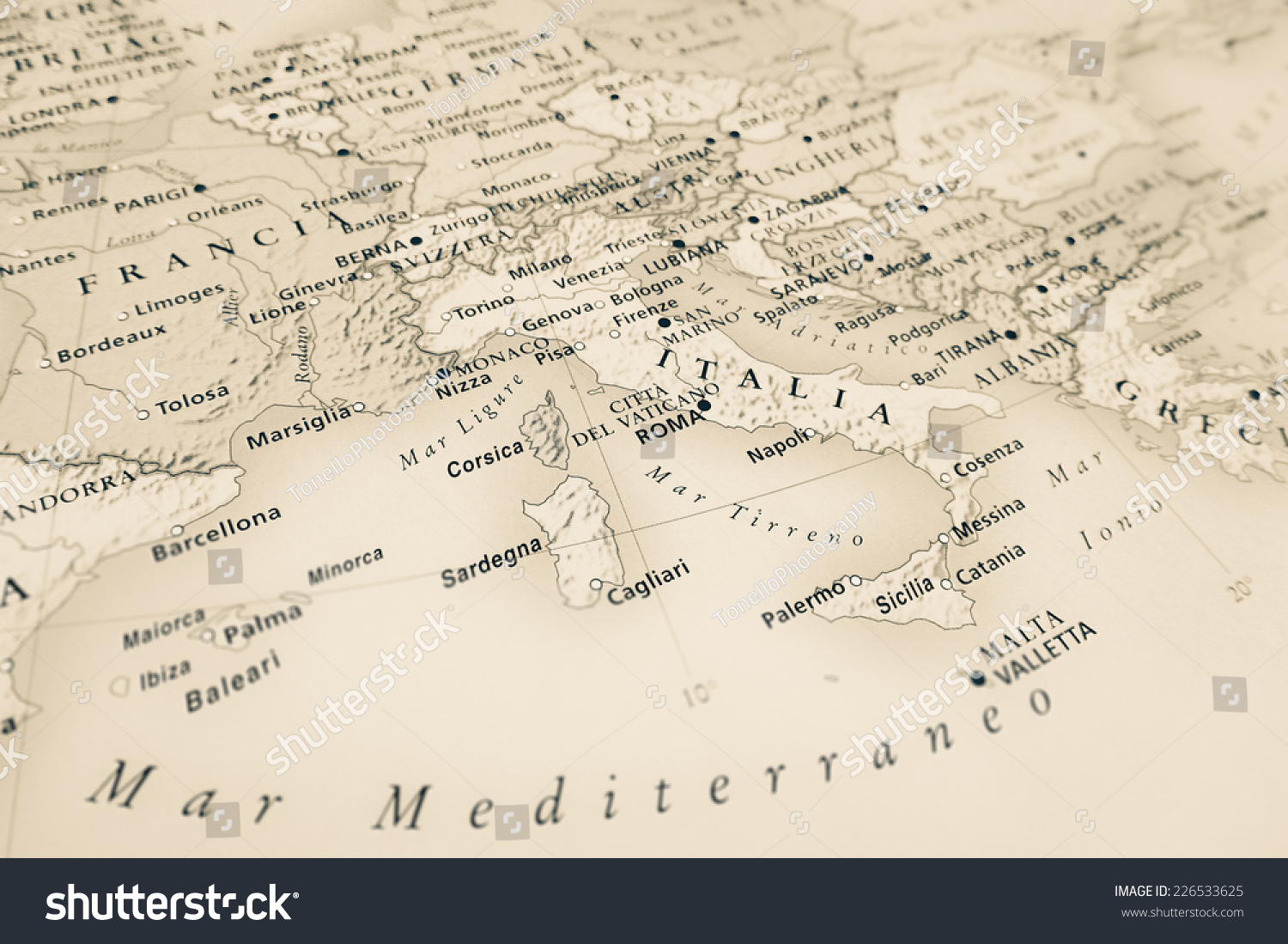 Italy Map Geographical View Altered On Stock Photo 226533625 Shutterstock Stock Photo Italy Map Geographical View Altered On Colors Perspective And Focus On The Edge Names Can Be 226533625